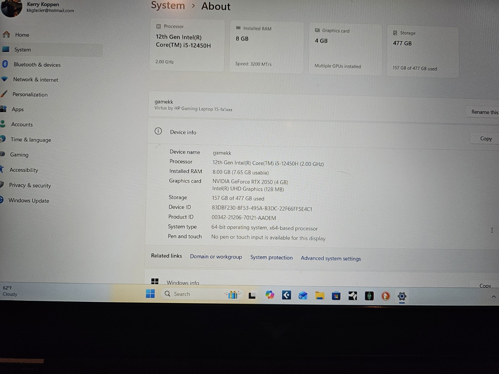 HP Victus 15-FB1013DX 15.6″ Intel Core I5-12450H 8GB RAM 512GB SSD (Used)