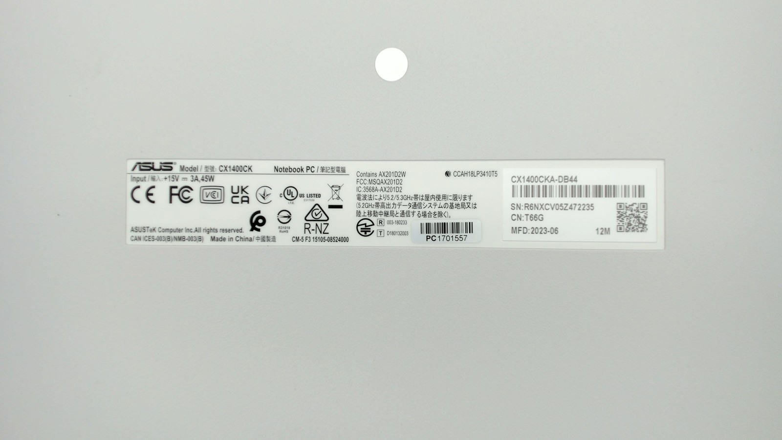 Asus Chromebook CX1 14″ Intel Celeron N4500 4GB 64GB CX1400CKA-DB44 PC1701557