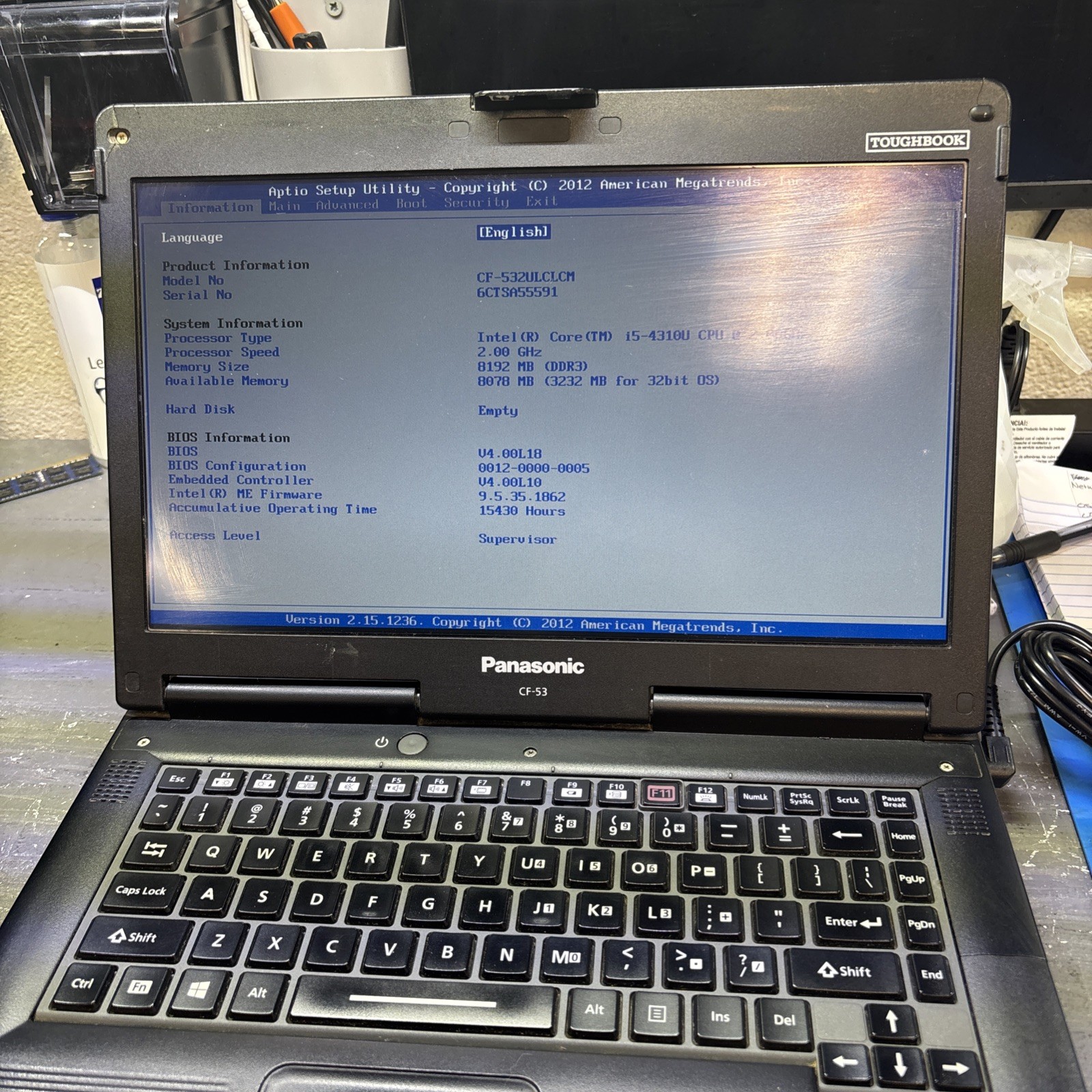 Panasonic CF-53 | Intel i5-4310U 2.00GHz 8GB RAM No HDD or Caddy.