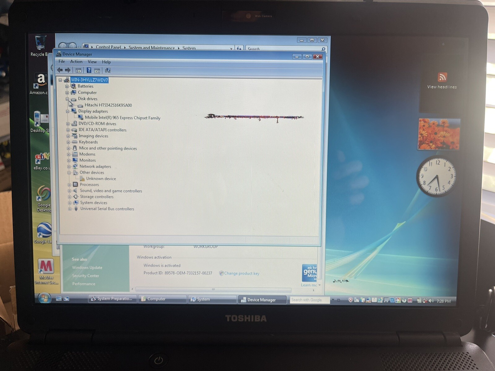 15.4” Toshiba Satellite L300-129 Laptop 2GB RAM 160GB HDD Windows VISTA 4 PARTS!