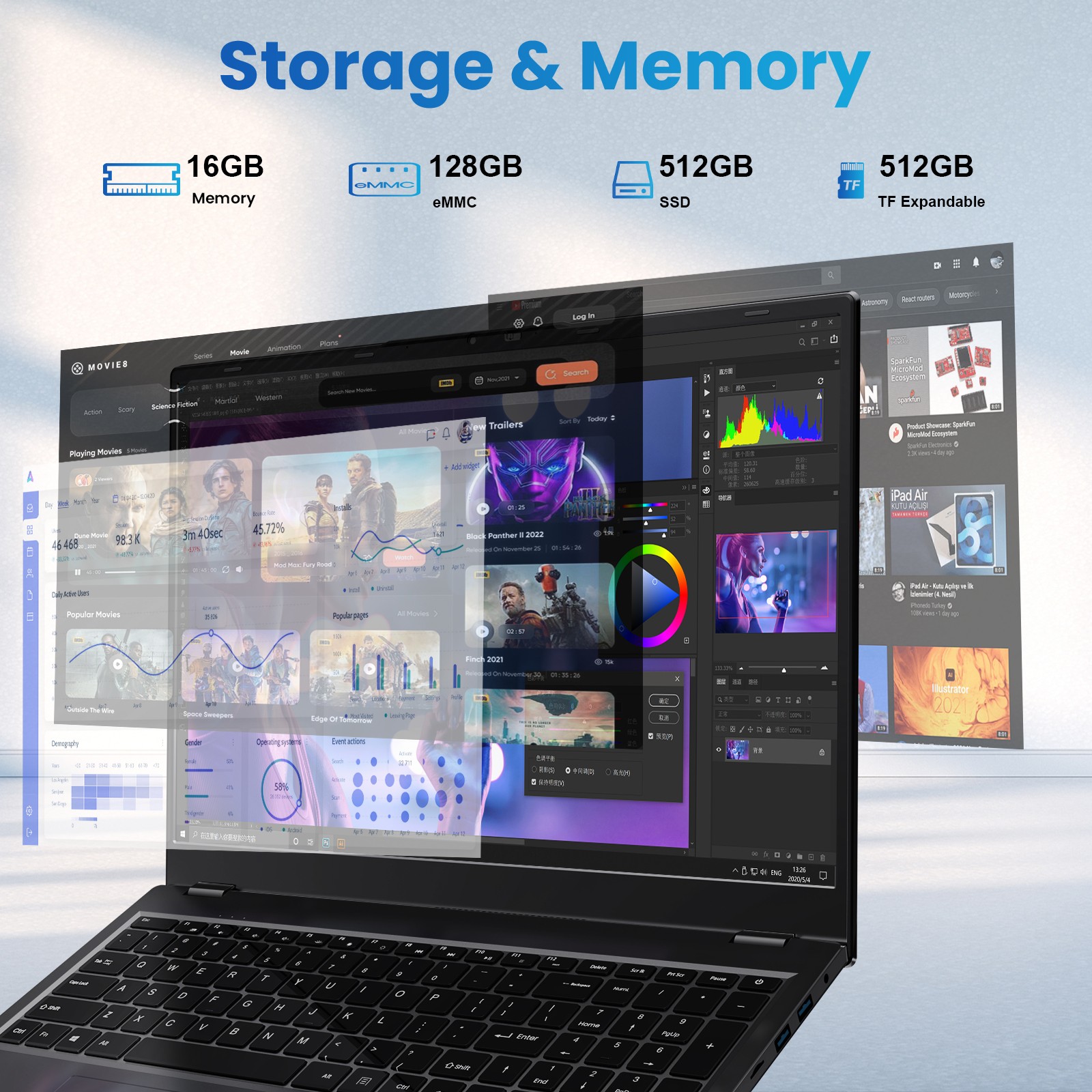 Jumper 17.6″ Laptop 16GB RAM 640GB SSD WIFI6 FHD 1920*1200 IPS 2.9GHz Windows 11