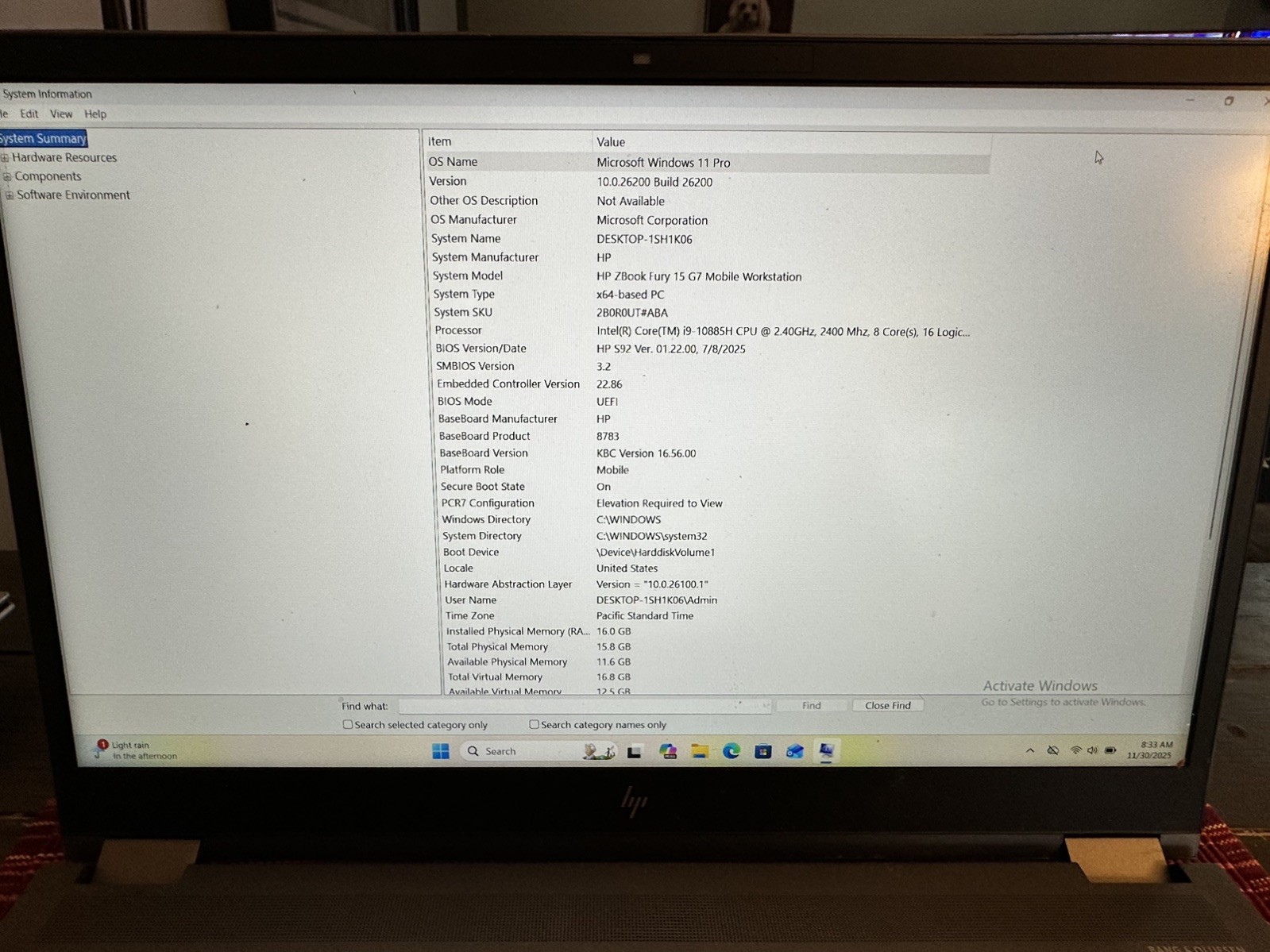 HP ZBook Fury 15 G7 i9-10885H 16 GB 512GB SSD win 11