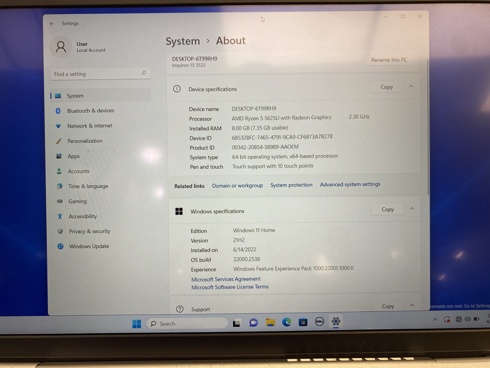 Dell Inspiron 15 3525 15.6” Touchscreen AMD Ryzen 5 8GB RAM 512GB SSD W/ Charger