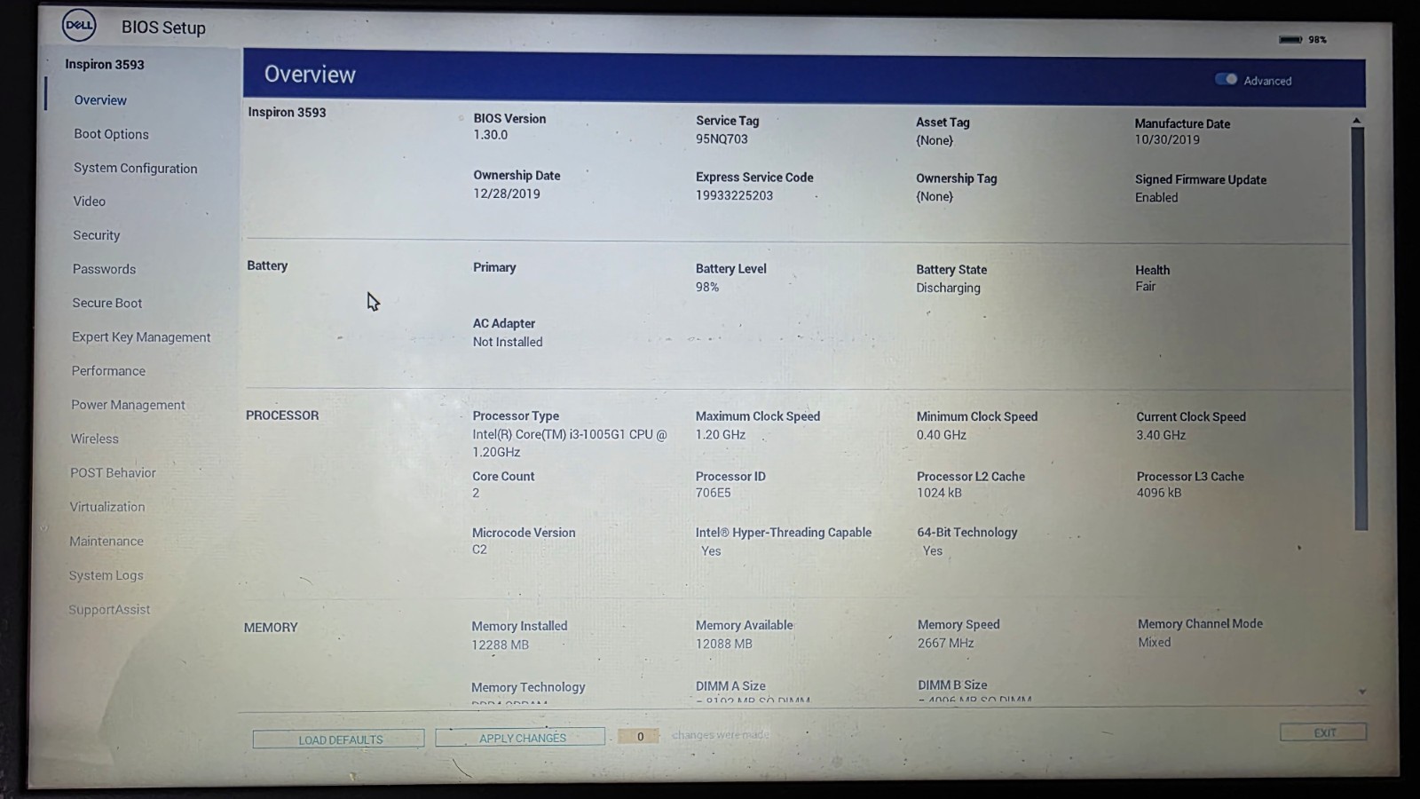 Dell Inspiron 15 3593 | Intel Core i3-1005G1 | 12GB | 512GB SSD