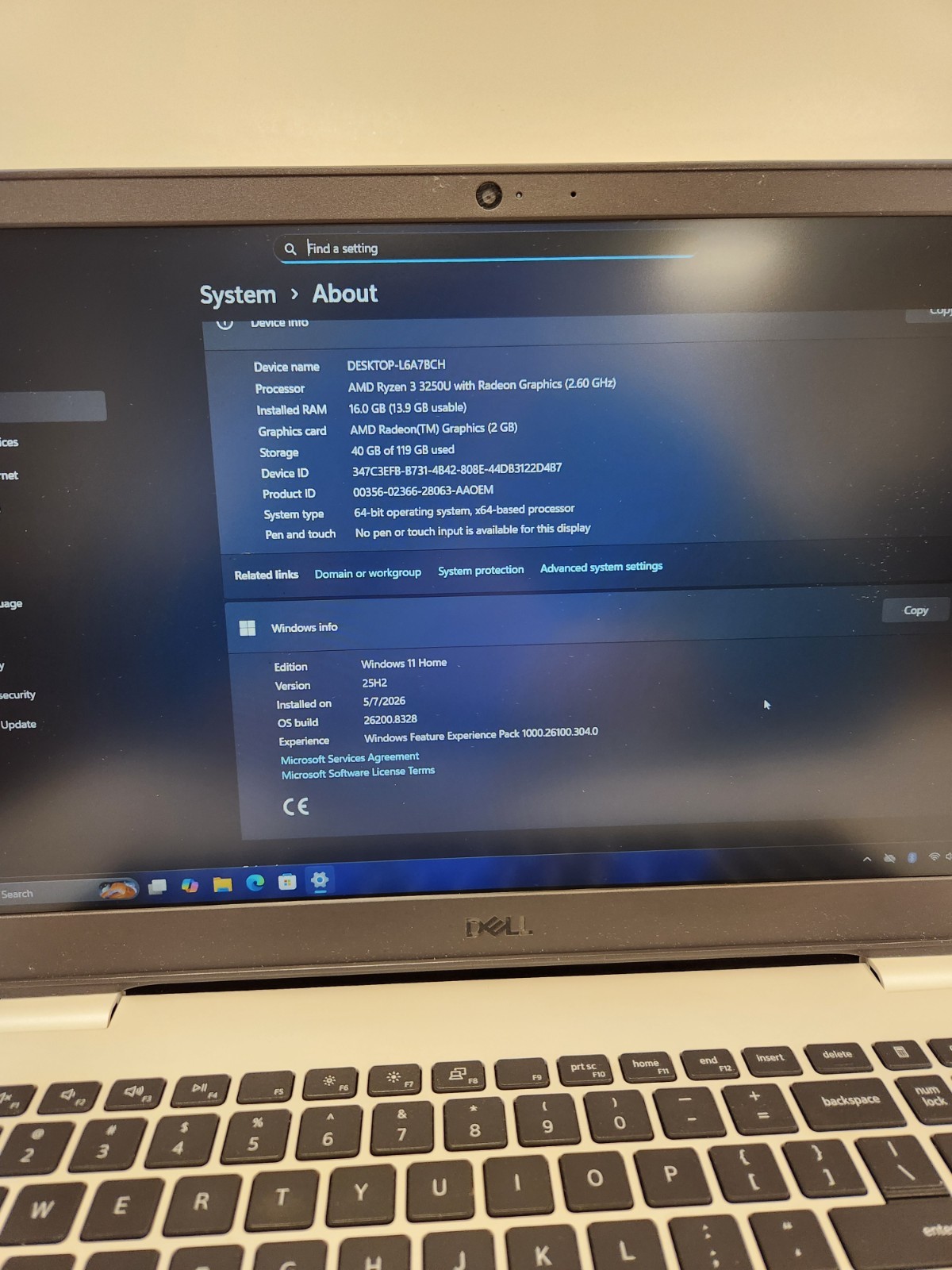 Dell Inspiron 3505 AMD Ryzen 3 3250U, 16GB RAM, 120GB NVME, Win11 #0484