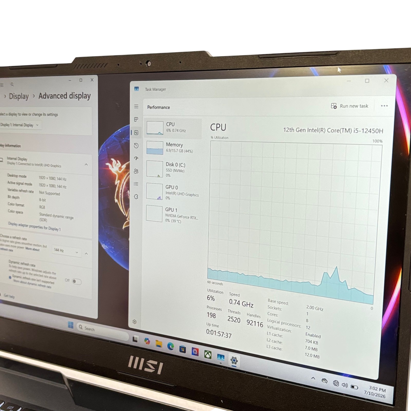 MSI Cyborg 15 A12VF-215US Core i5-12450H 2GHz RTX 4060 16GB RAM 512GB SSD 15.6”