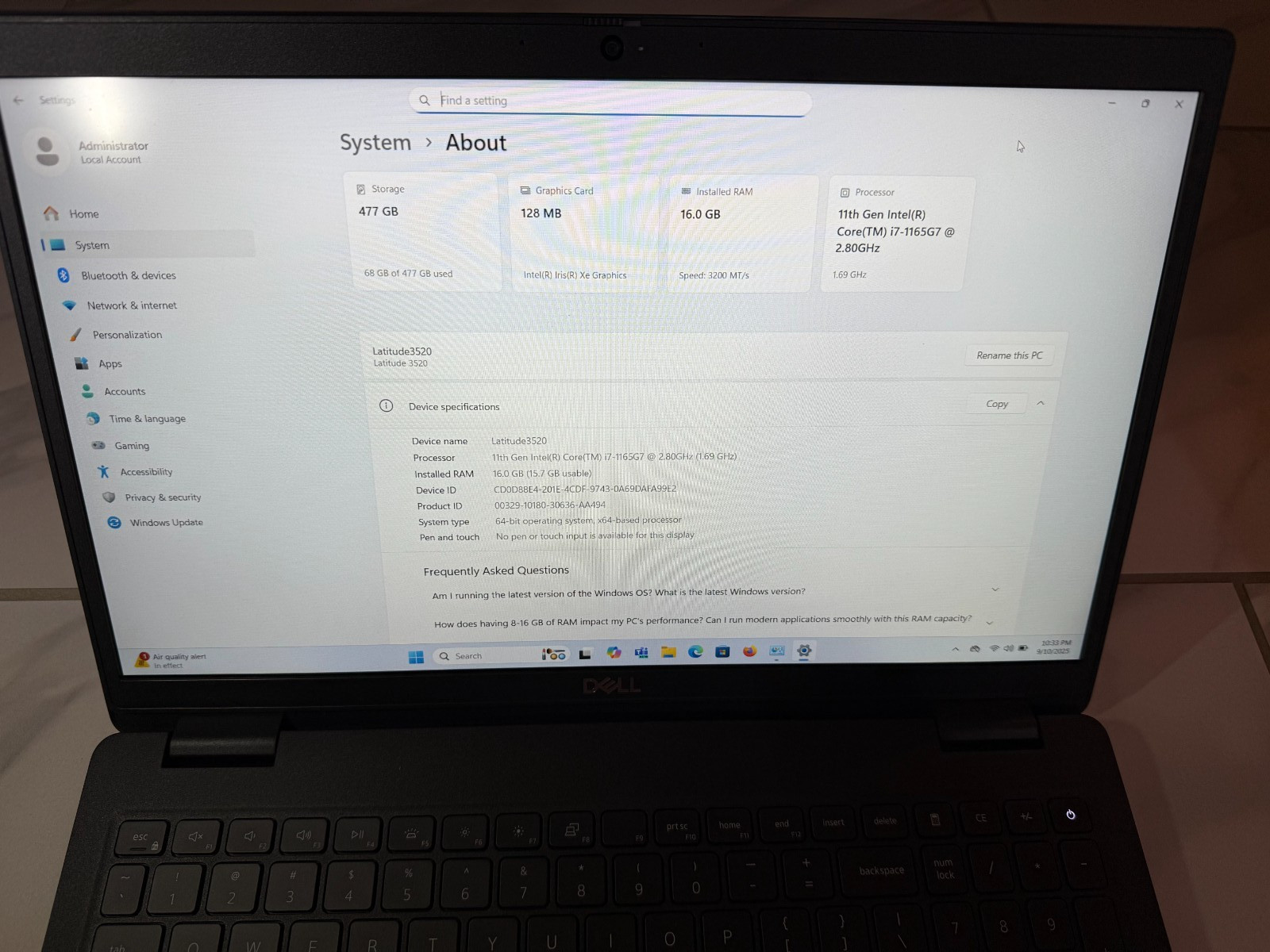 Dell Latitude 3520 Intel Core i7-1165G7, 512GB SSD, 16Gb, Win11, Office 2024