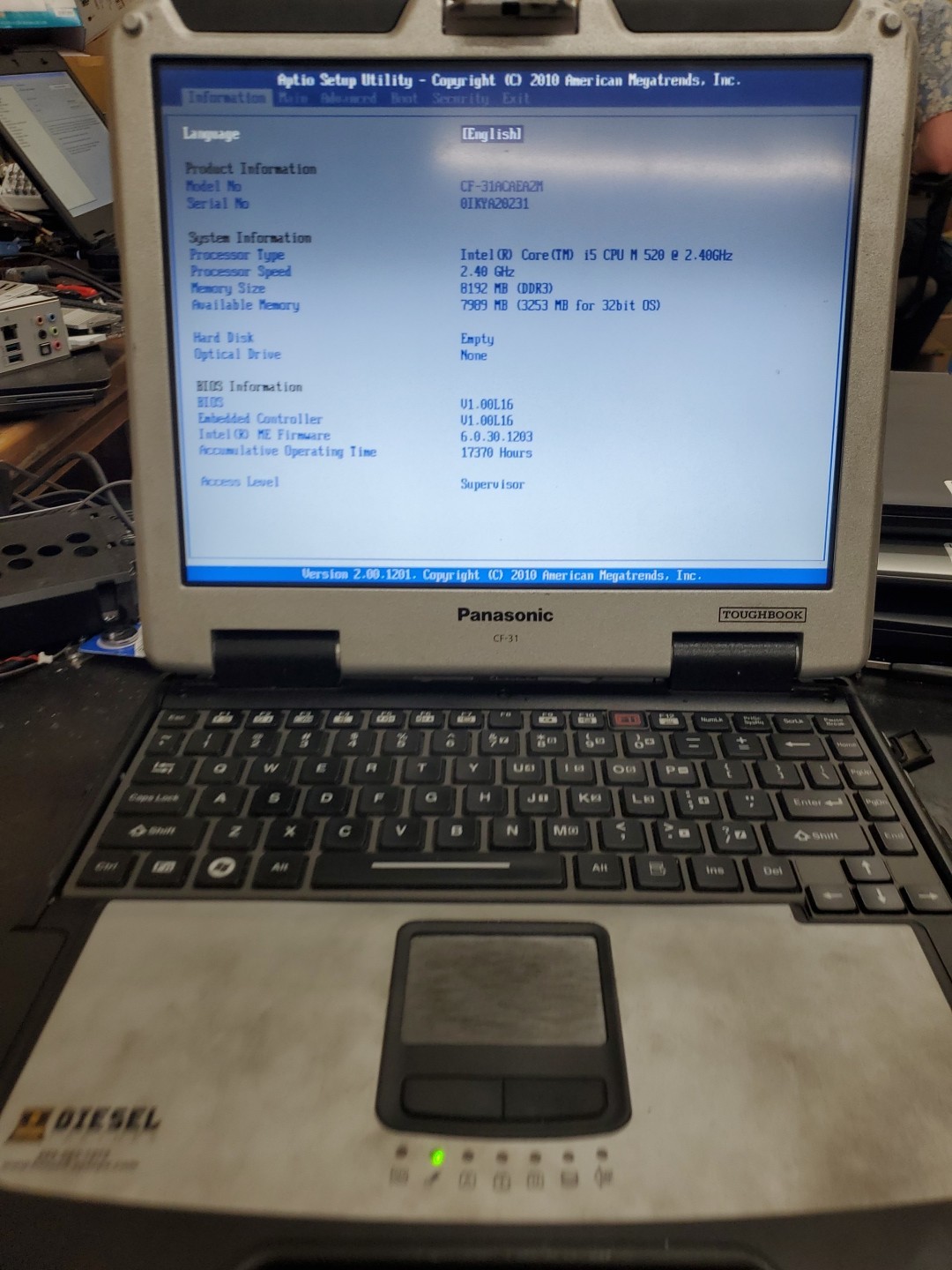 Panasonic Toughbook CF-31 MK-1 i5 520M @ 2.40GHz 8GB 17370HRS Diesel