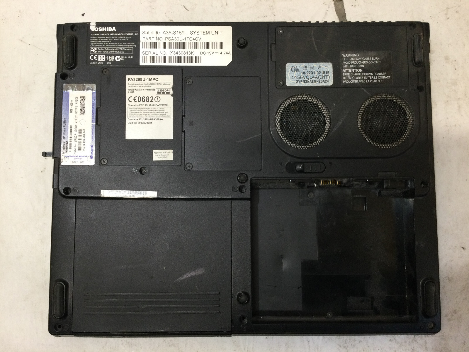 TOSHIBA SATELLITE A35-S159 – BOOTS TO BIOS – INTEL PENTIUM – 1GB RAM – READ – BB