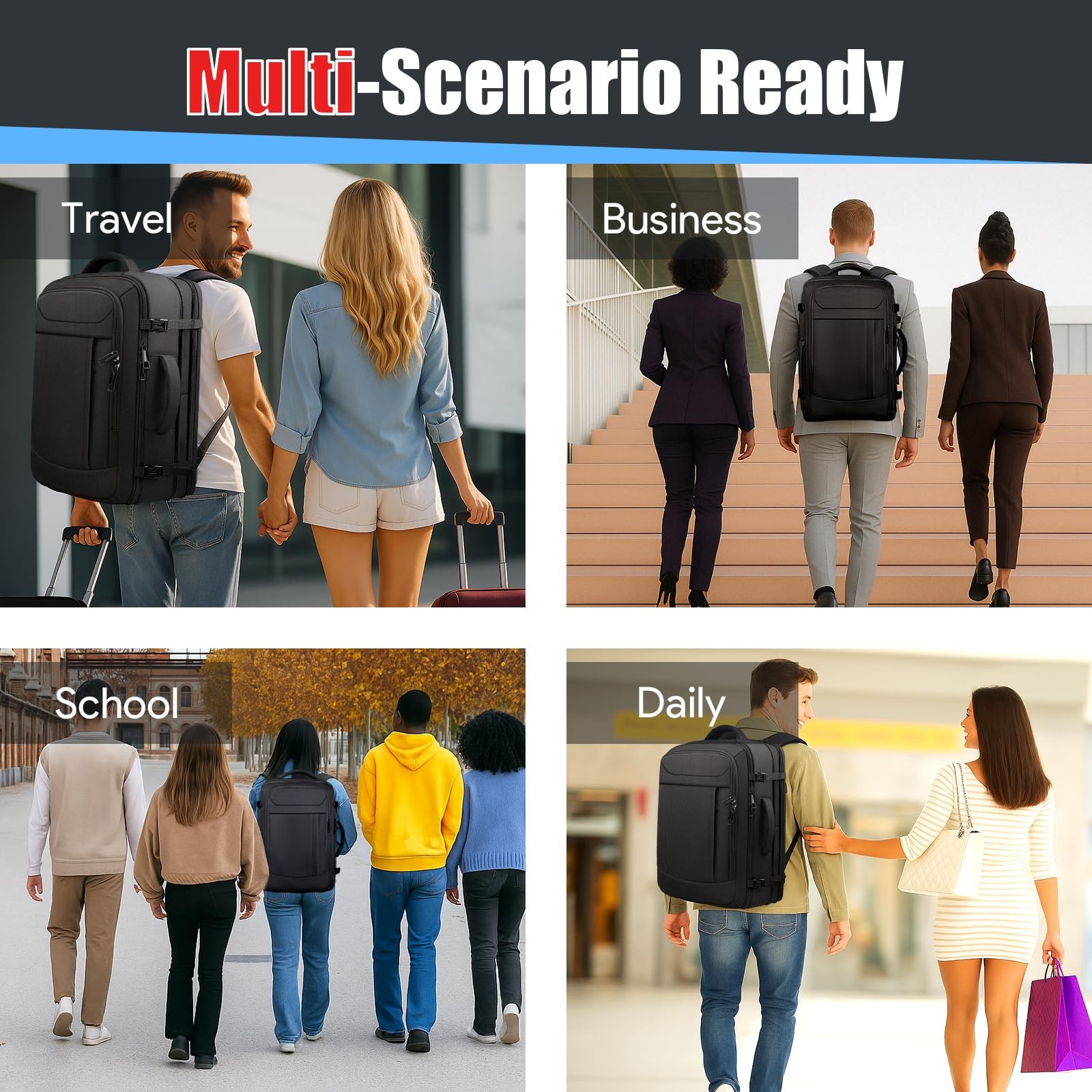 JARWAM Expandable Travel Backpack 50L-60L, Extra Large Carry on Backpack Hiking