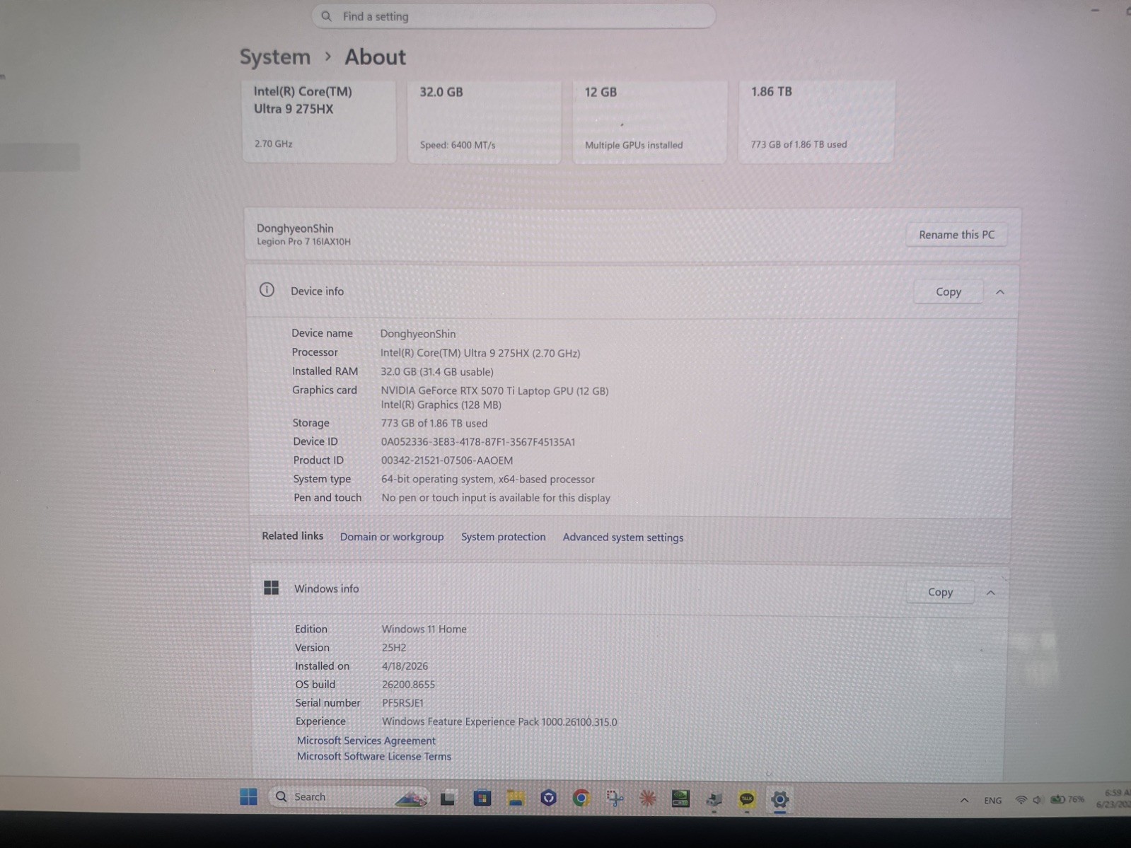 Lenovo Legion pro 7i Gen 10