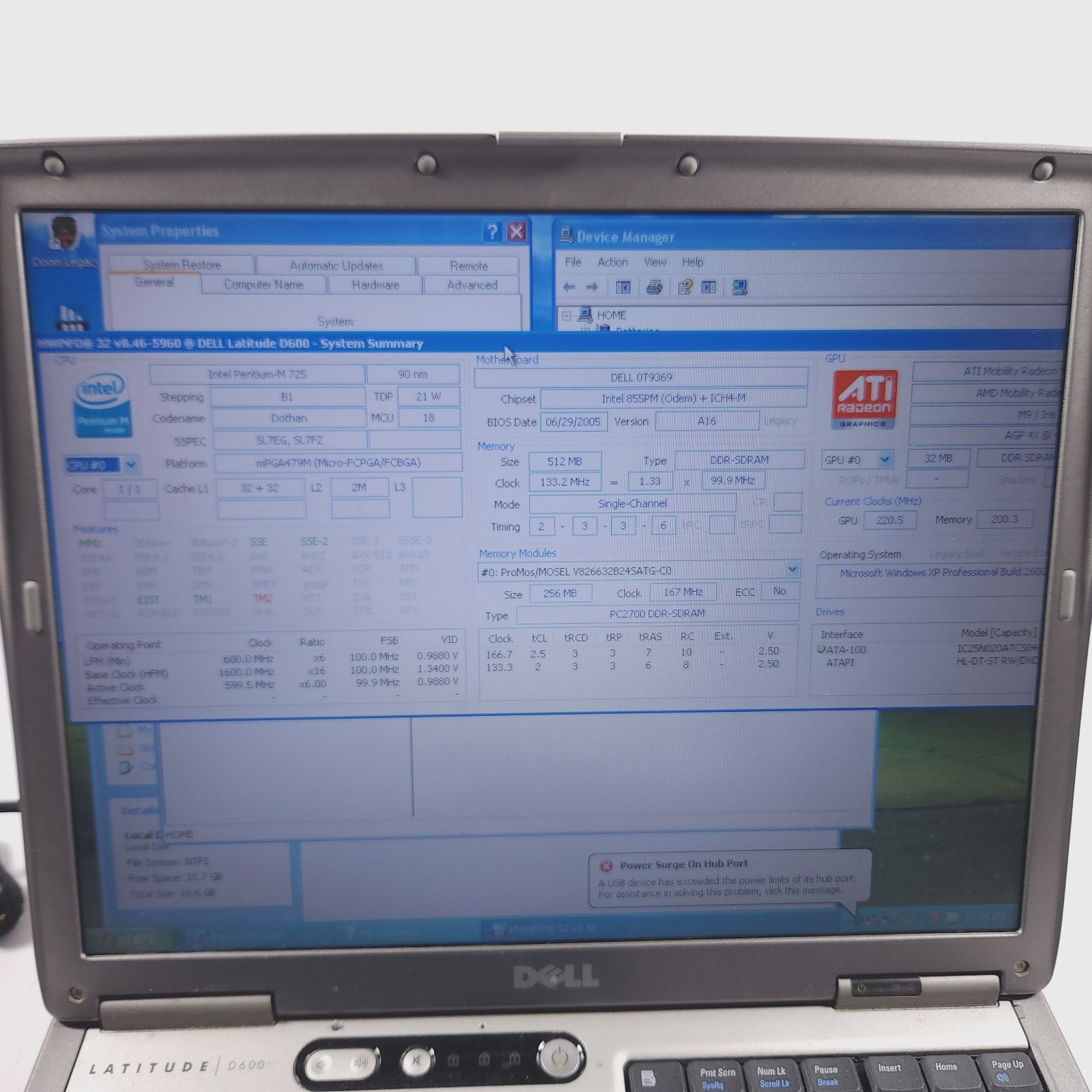 Retro Gaming Laptop Dell D600 Pentium 512mb RAM 20GB HD Windows XP Parallel Port