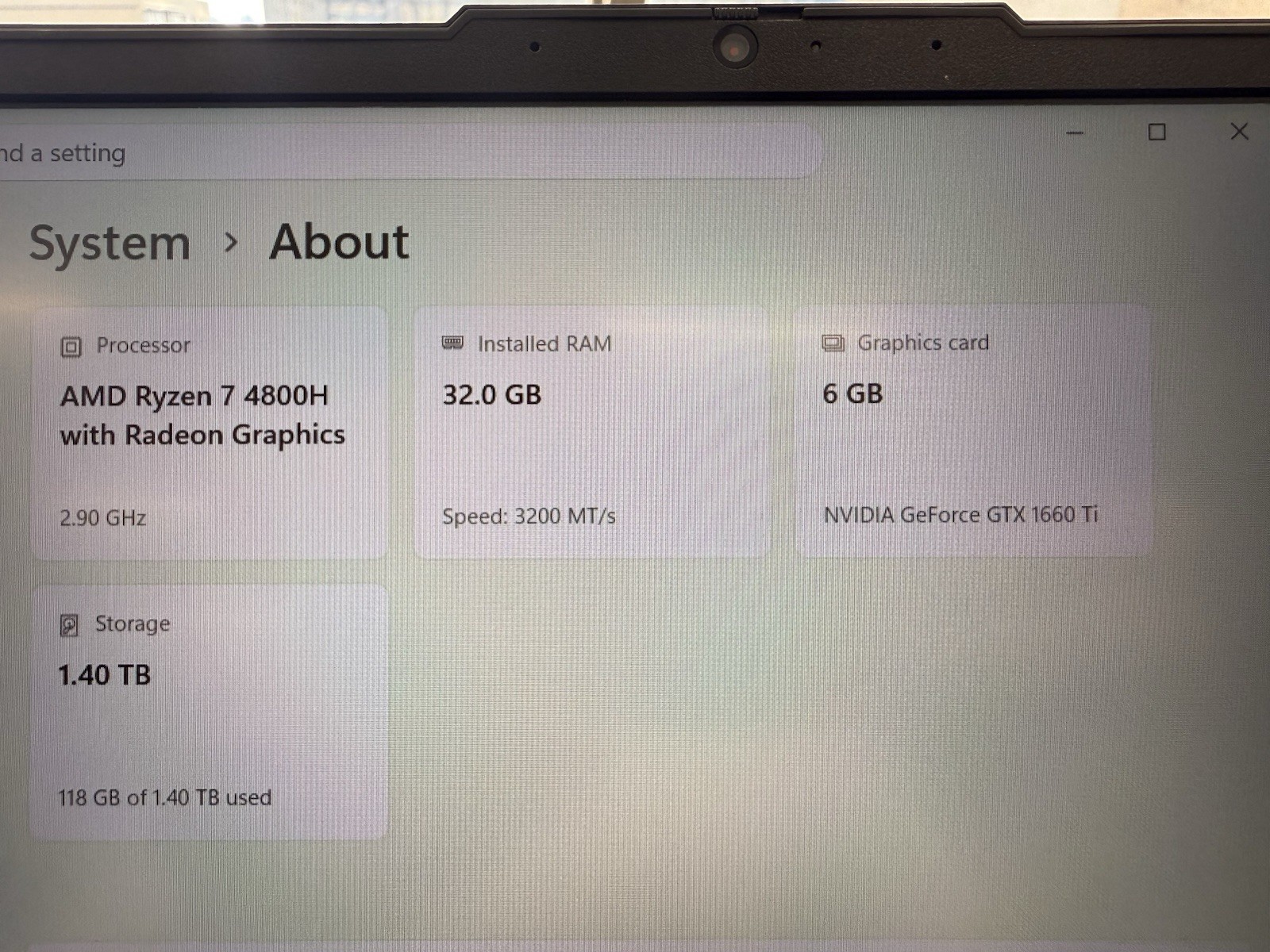 Lenovo Legion 5 15ARH05H 15.6″ 144Hz 1.5TB AMD 4800H 32GB, 1660Ti Wifi-6E AX210
