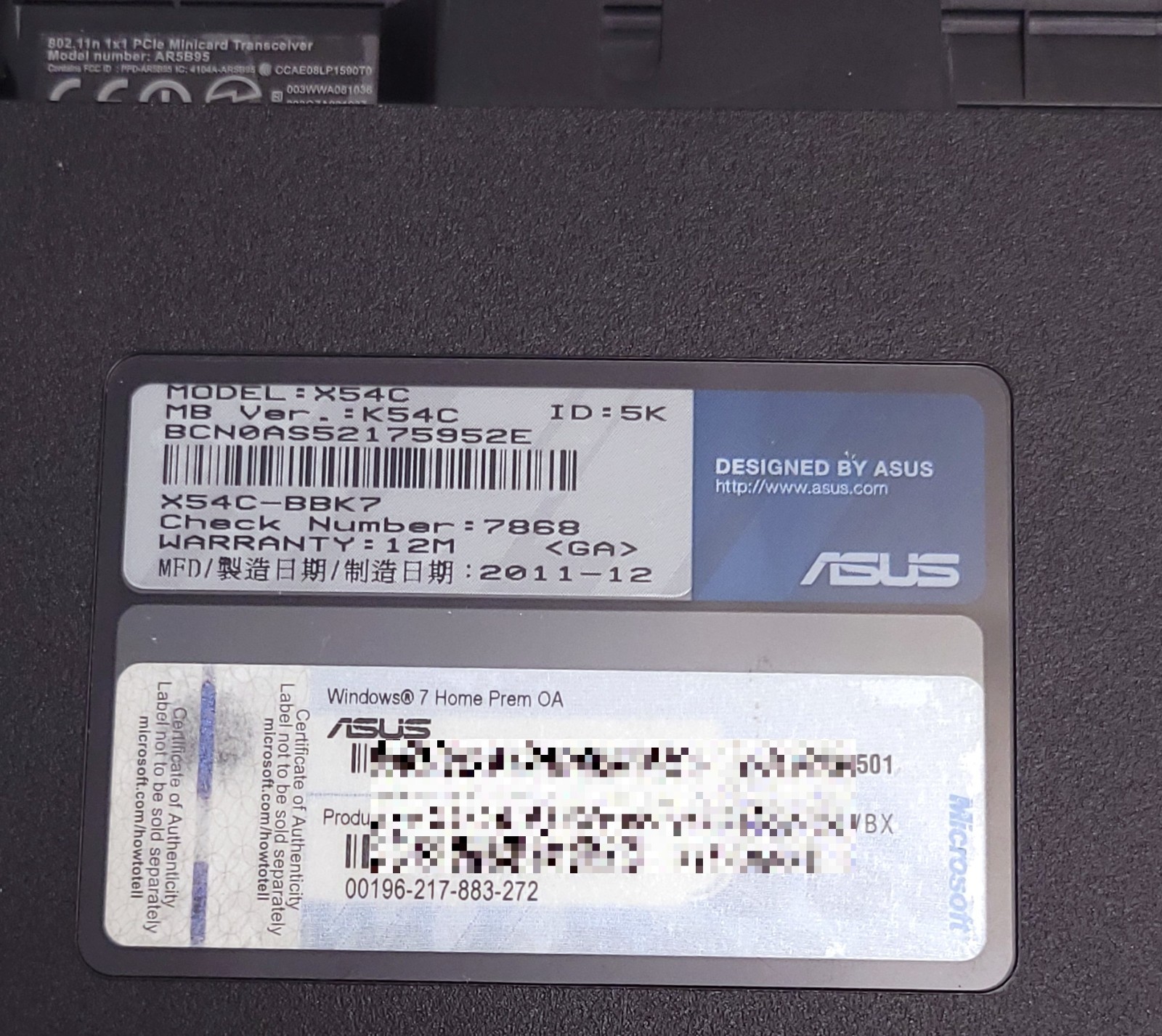 Asus X54C-BBK7 w/Charger — Pentium B960, 4GB RAM, VGA/HDMI-out, USB 3, Ethernet