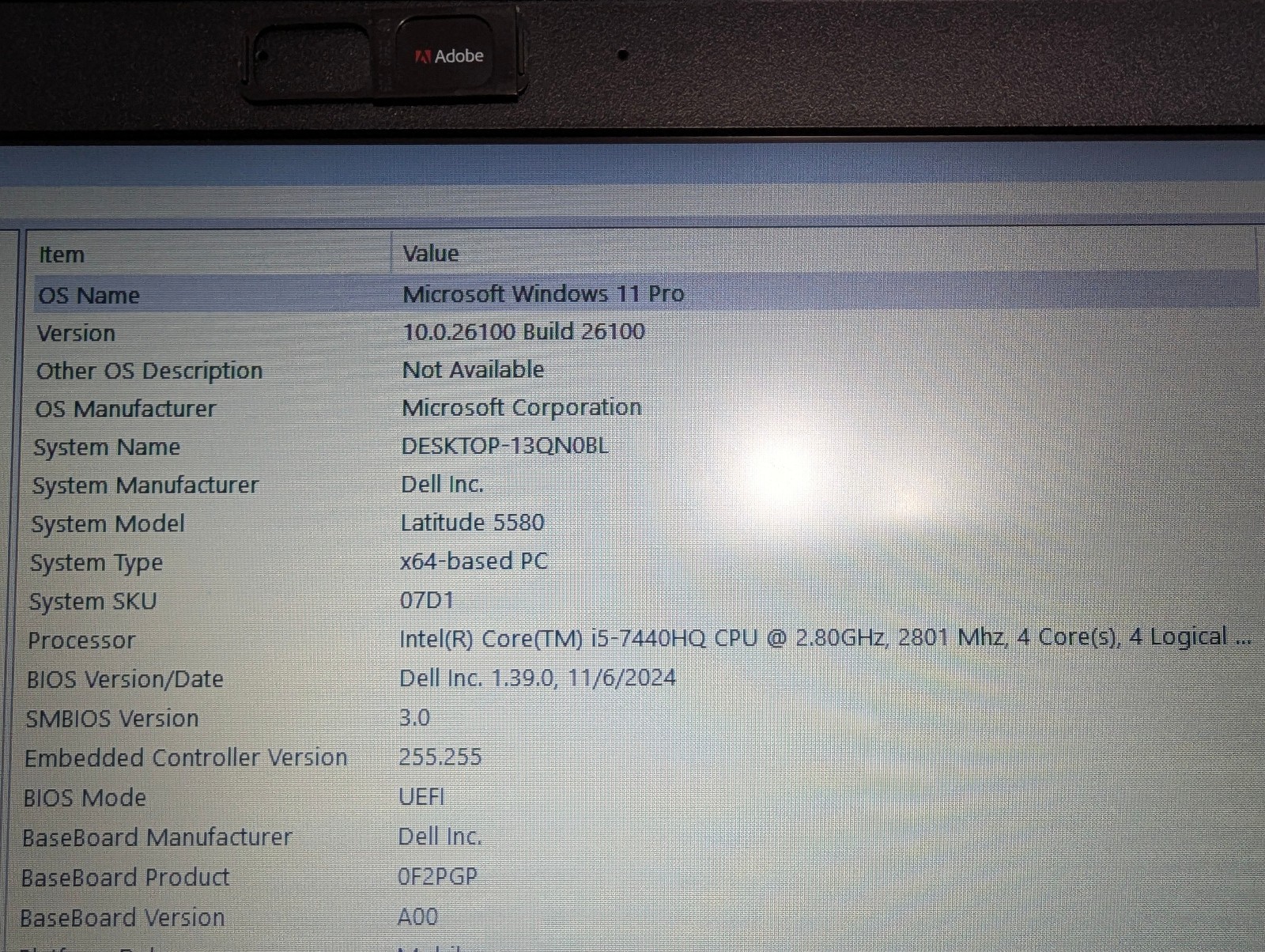 Dell Latitude 5580 15 inch i5-7440HQ CPU 16GB RAM 250GB SSD – Windows 11