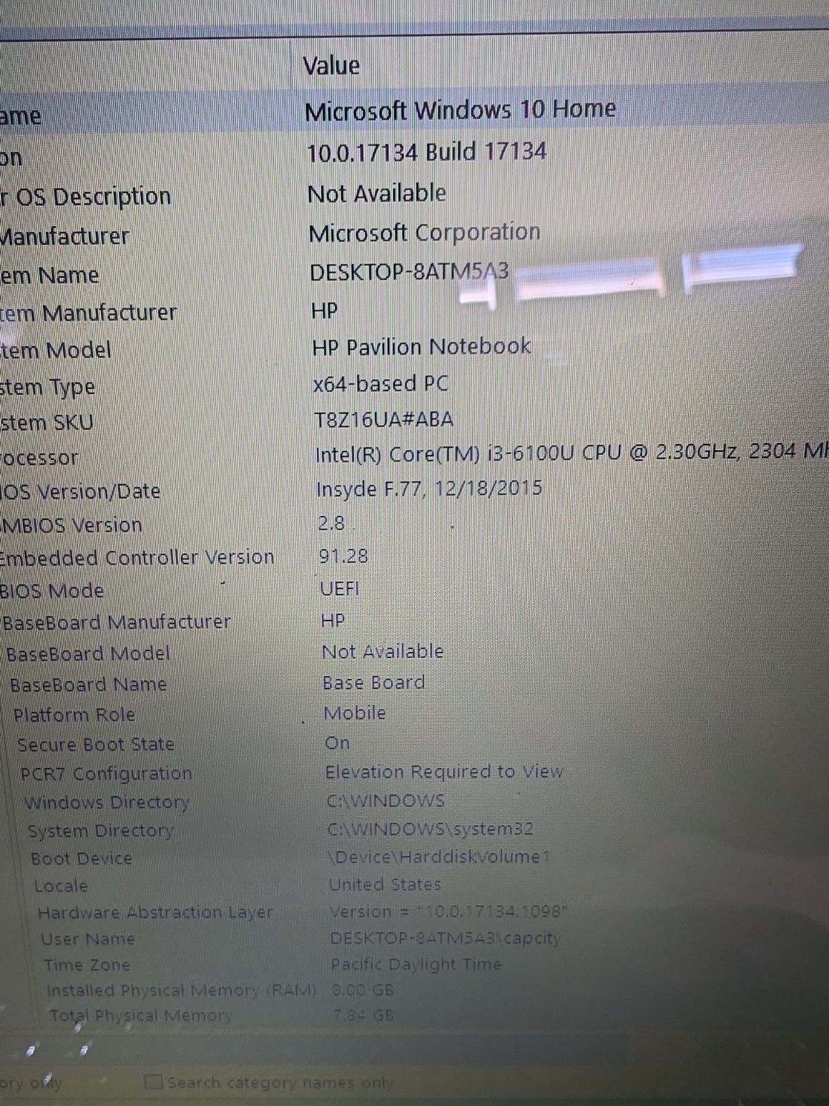 Hp Pavilion 17 Notebook Intel Core i3 6th Gen, 1tb HD, 8 Gb Ram.