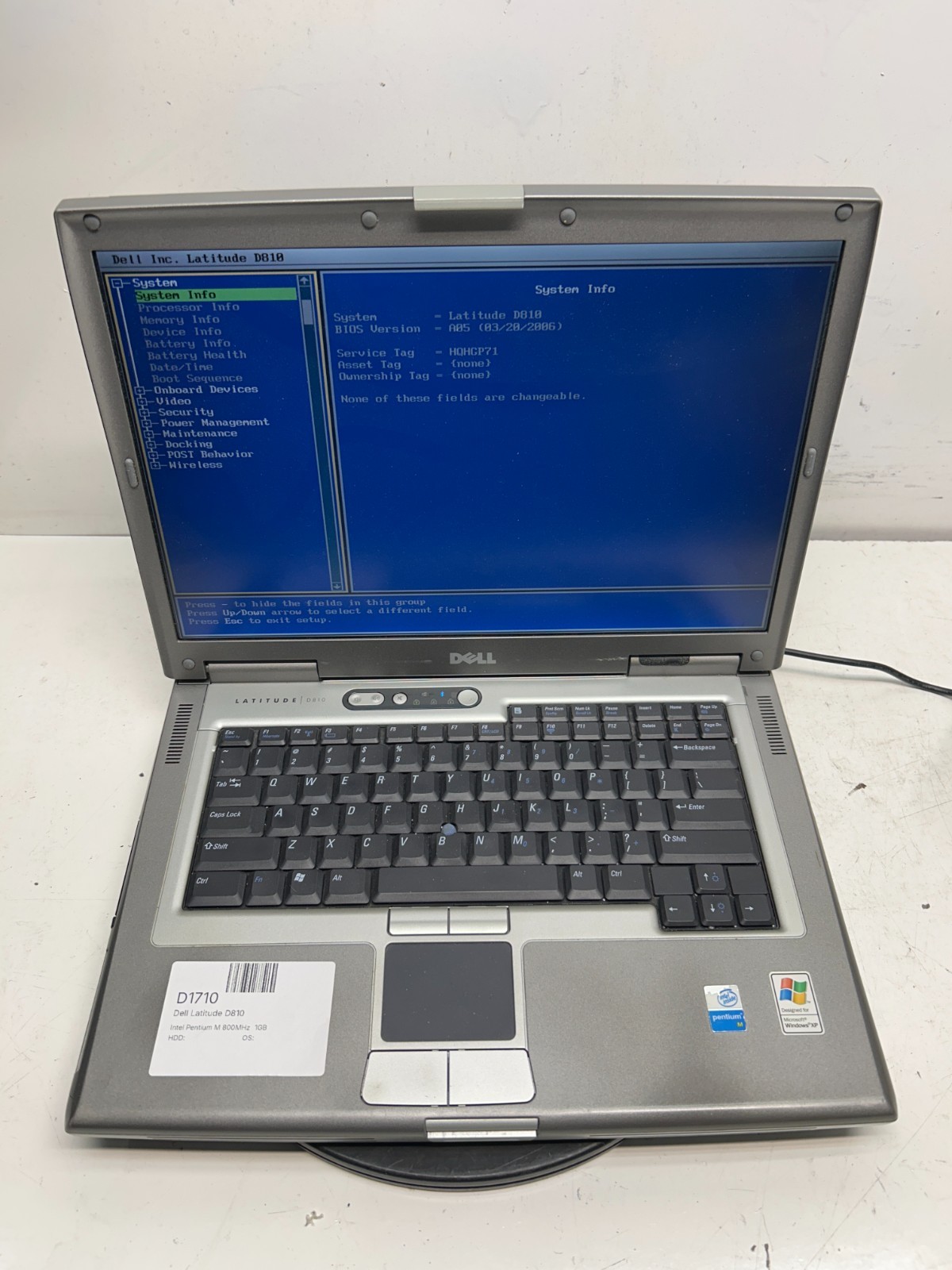 Dell Latitude D810 Intel Pentium M 800MHz 1GB NO HDD