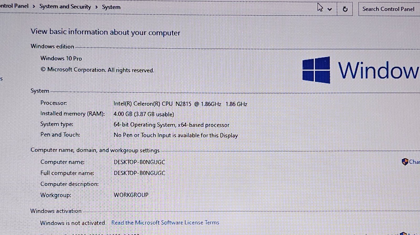 ASUS NOTEBOOK D550M INTEL CELERON N2815 @ 1.86GHz 4GB RAM 500GB HDD