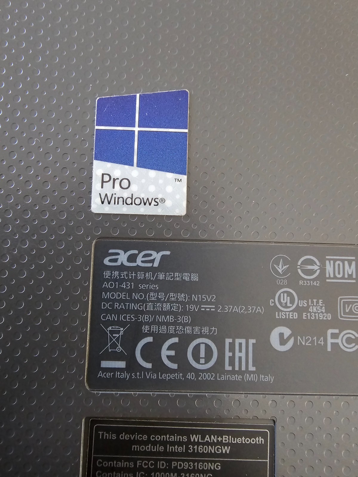 Acer N15V2 14″ Notebook AO1-431 Series With Charger – NO HDD, Works Great – Nice