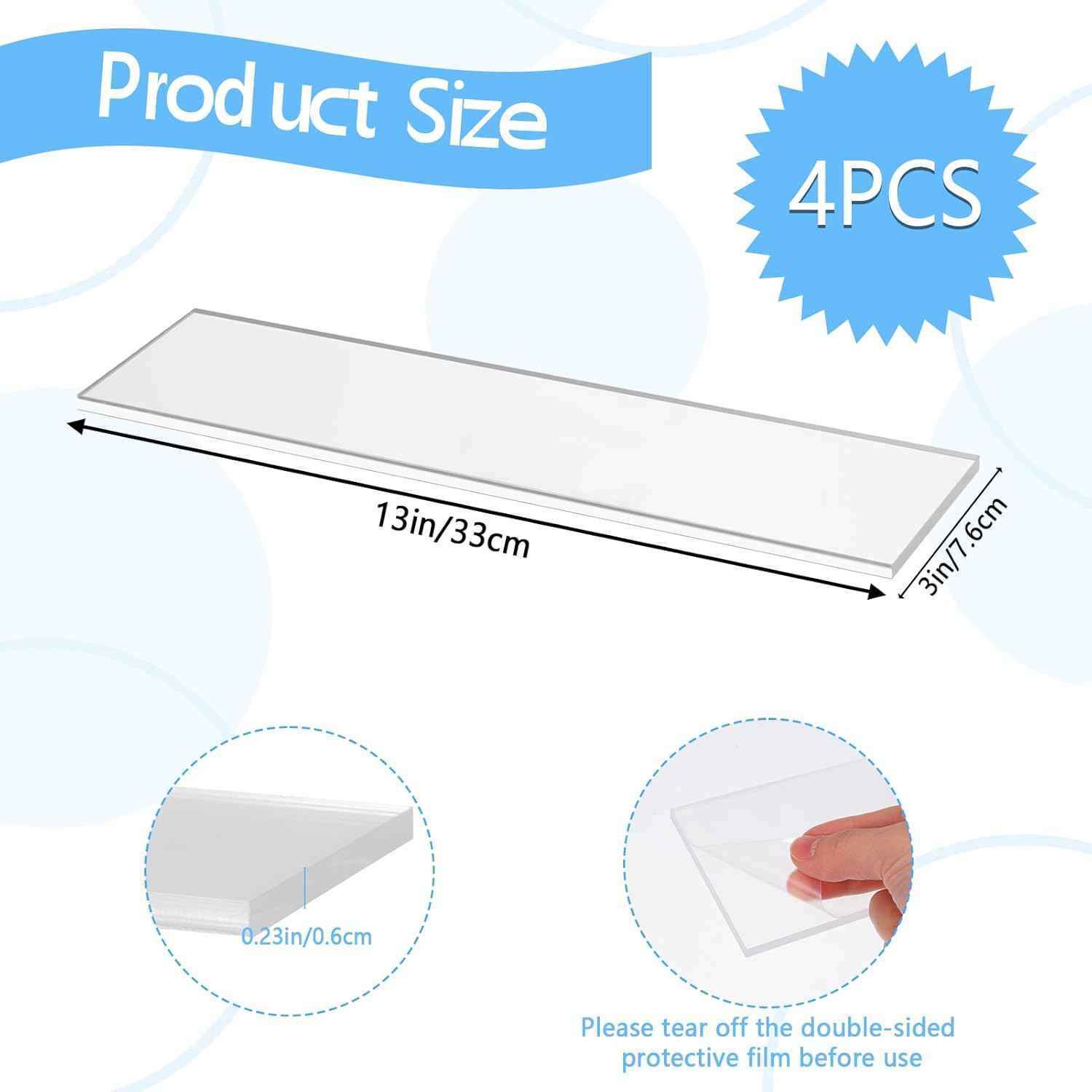 4 Packs Acrylic Medicine Shelves 13 Inches Medicine Cabinet Replacement Shelves