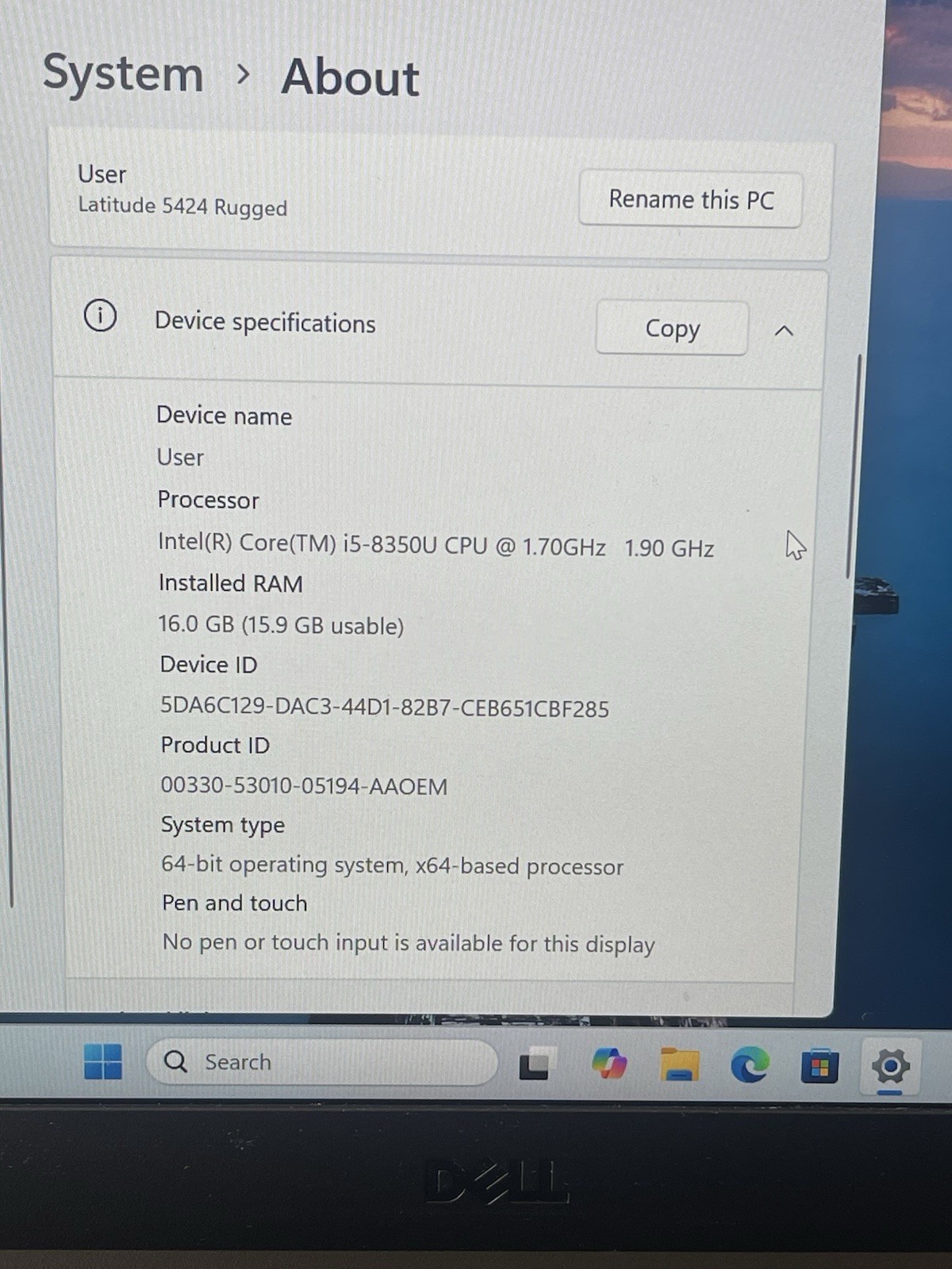Dell Latitude 5424 Rugged Intel i5-8350U 16GB 256GB NVMe W11 Pro GPS LTE Touch