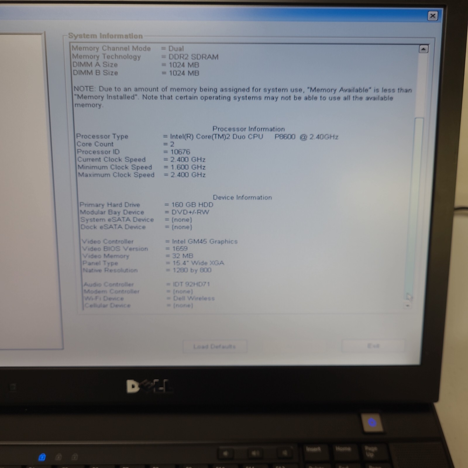 Dell Latitude E6500 Laptop P8600 2.40GHz 160GB HDD NO OS AS IS READ 15.3″ Wi-Fi