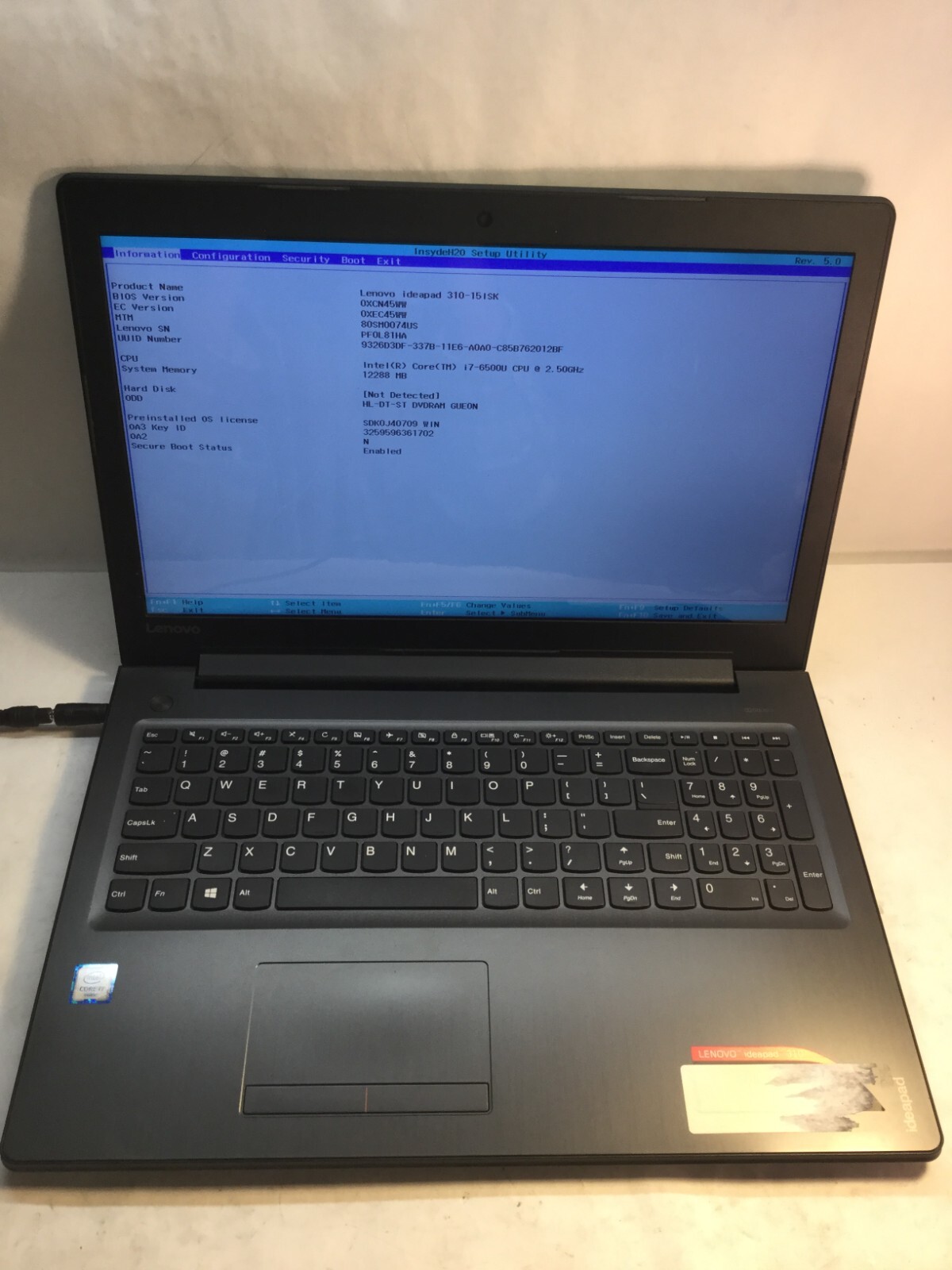 Lenovo IdeaPad 310 15″ Laptop Intel Core i7-6500U 2.5GHz-BOOTS TO BIOS *GOOD*-MZ