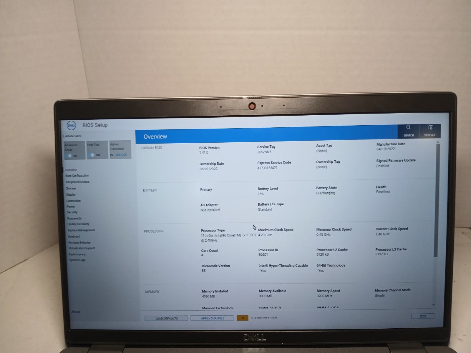 Dell Latitude 5420 14″ Laptop i5-1135G7 4GB No SSD/OS! BIOS PW!! #97