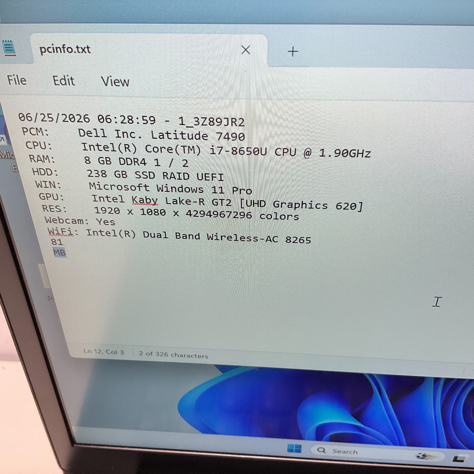 Dell Latitude 7490 14″ i7-8650U @ 1.90 GHZ 8GB RAM 256GB SSD Windows 11 Pro