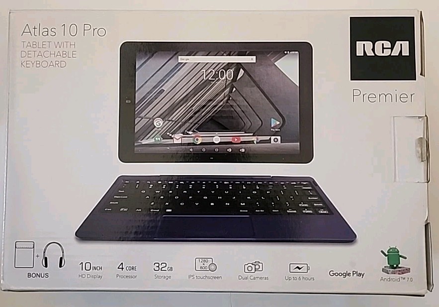RCA Premier Atlas 10 Pro – Tablet Detachable Key Board, Charger, Case.For Parts!