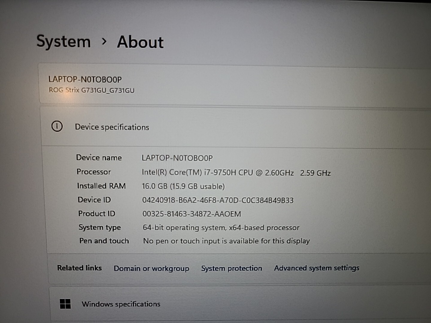 ASUS ROG Strix G G731GU 17.3″ INTEL i7-9750H NVIDIA GTX 1660 TI 2.6GHz 16GB RAM