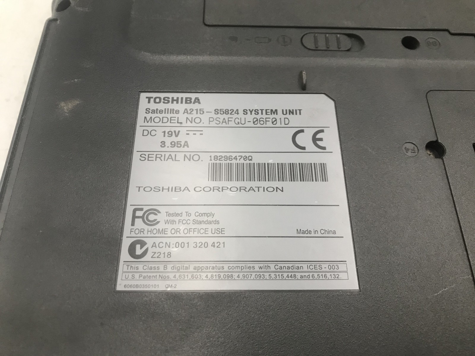 TOSHIBA SATELLITE A215 S5824 -BOOTS TO BIOS- AMD ATHLON 64 X2 – 2GB RAM -READ-BB