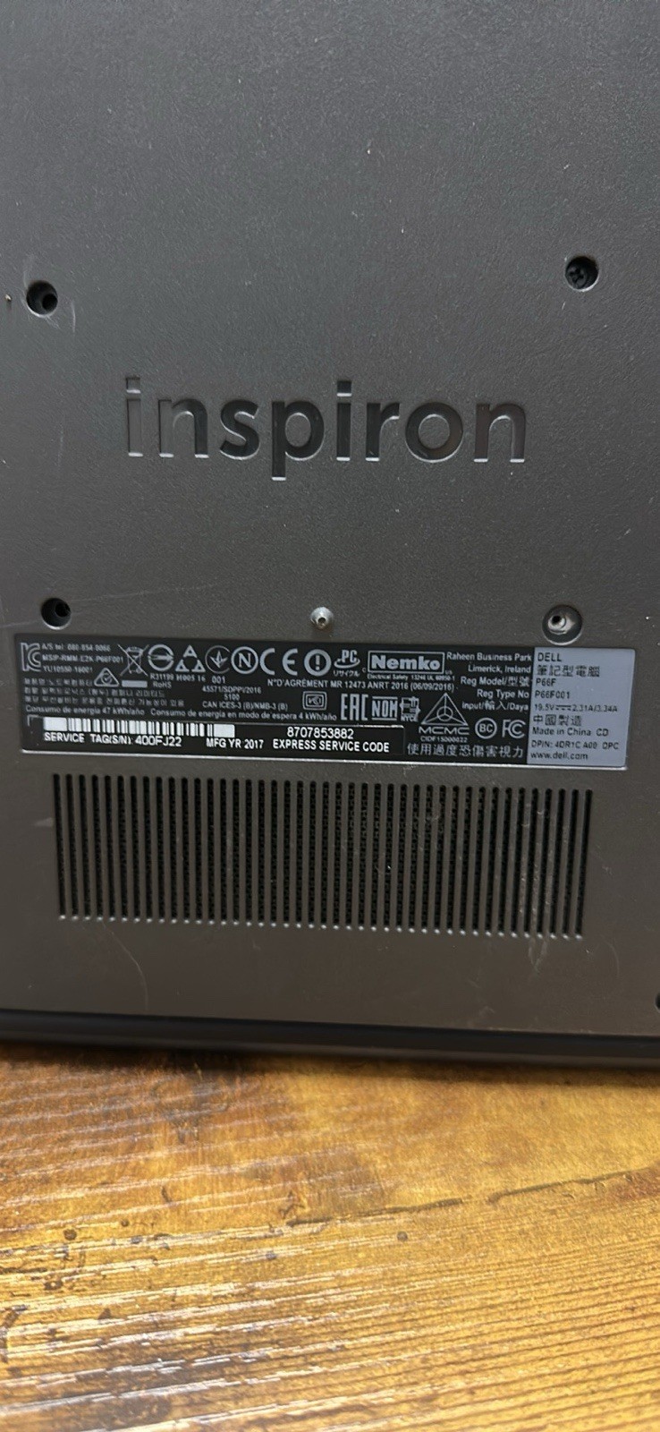 Dell Inspiron 5567 15″ i7-7500U 16GB 447GB HDD Win 11 Home HD 620