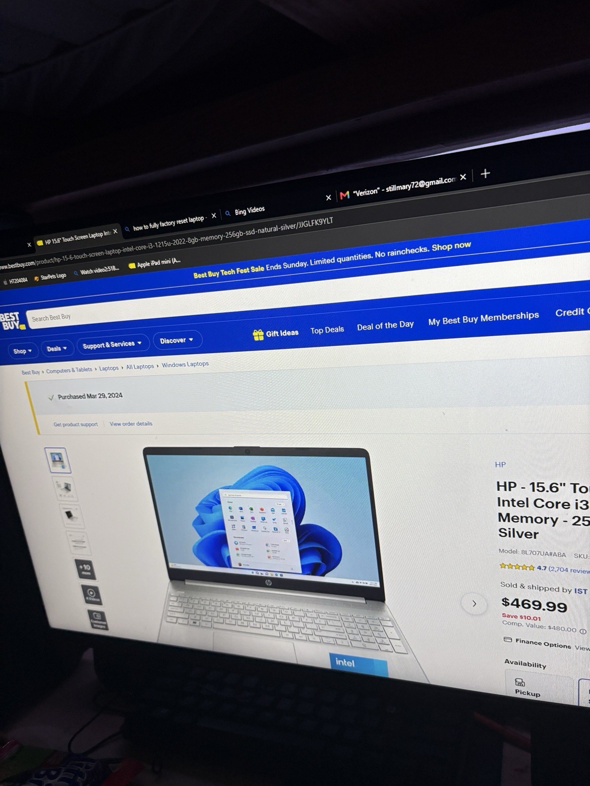 HP 15.6″ Touchscreen Laptop i3-1215U 8GB RAM 256GB SSD Silver Win 11