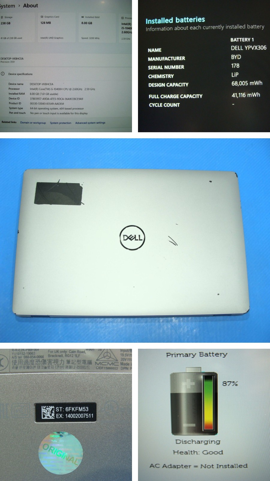 Dell Precision 15 3551 15.6″FHD 5G Ready i5-10400H 2.6GHz 8GB 256GB Win 11 Pro