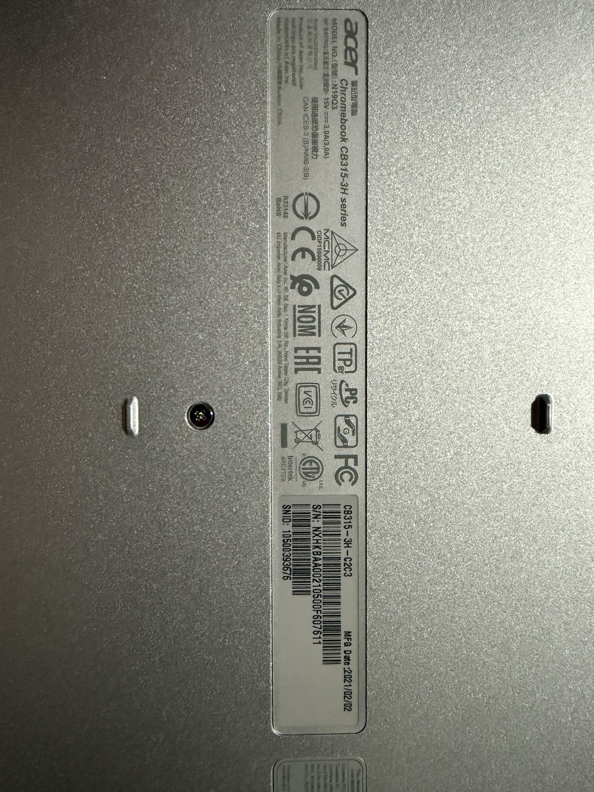 Acer Chromebook CB315-3H 15.6″ Intel Celeron 4GB 32GB eMMC Silver w/Charger