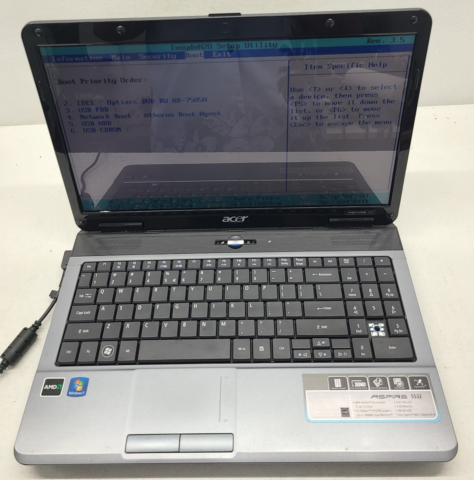 Acer Aspire 5532-5535 15.6″ Laptop AMD Athlon 64 TF-20 3GB Ram NO HD/OS (FL)