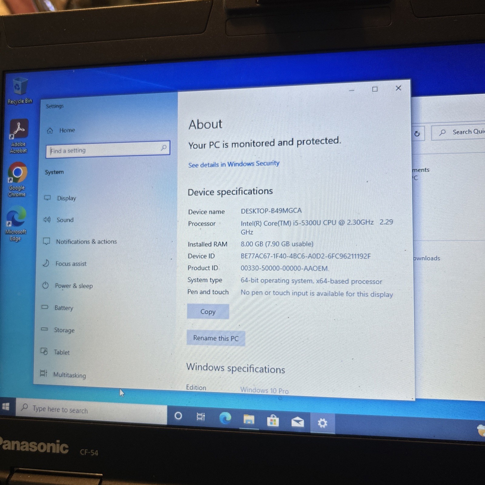 Panasonic Toughbook CF-54 mk1 Intel i5-5300 |8GB ddr3 | 256GB ssd | Win10 pro