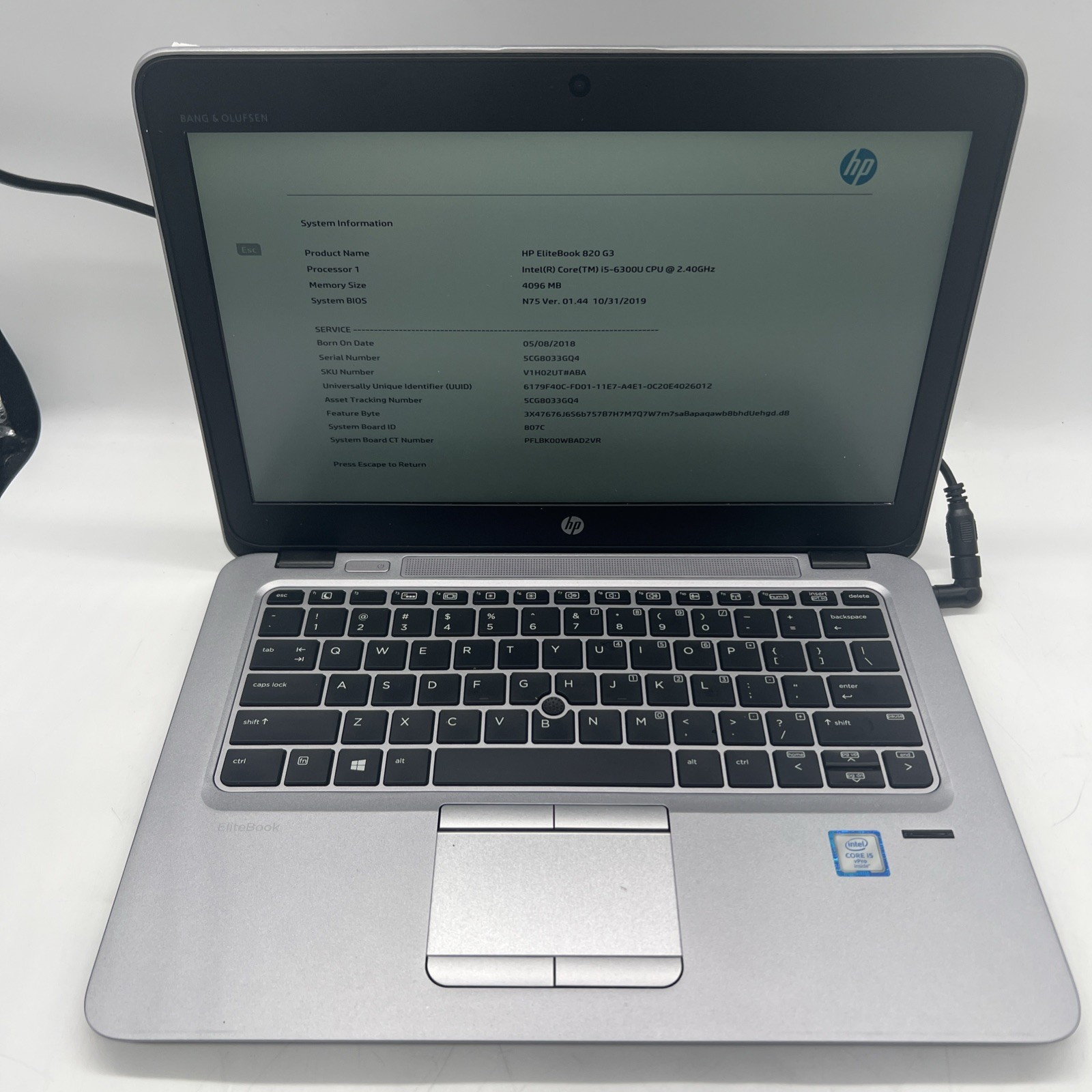 HP EliteBook 820 G3 i5 6300U 2.4GHz 4GB RAM No Drive BIOS ONLY Bad Battery