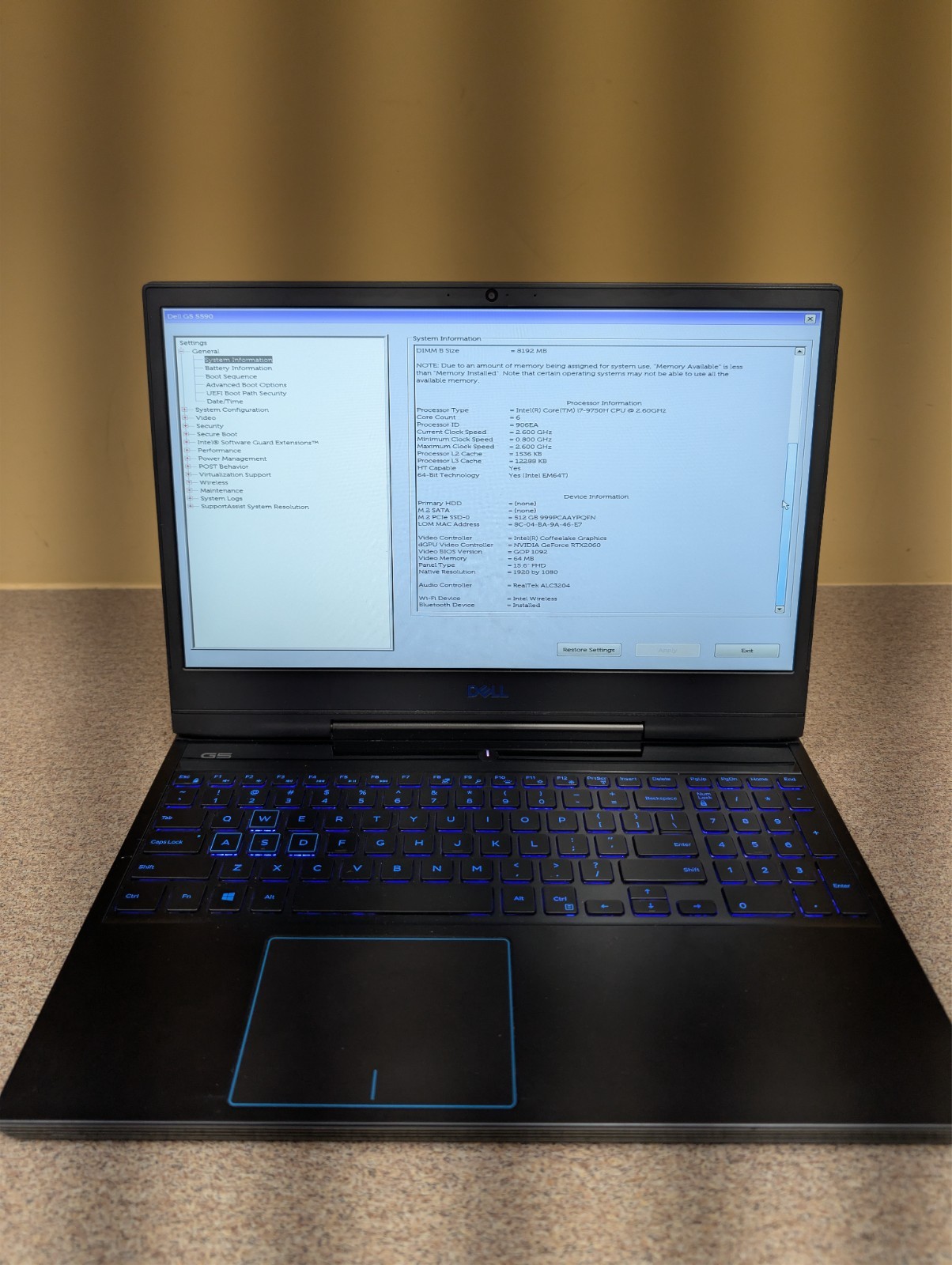 Dell Gaming Laptop G5 5590 – Intel i7-9750H, 16GB RAM, Geforce 2060, 512GB