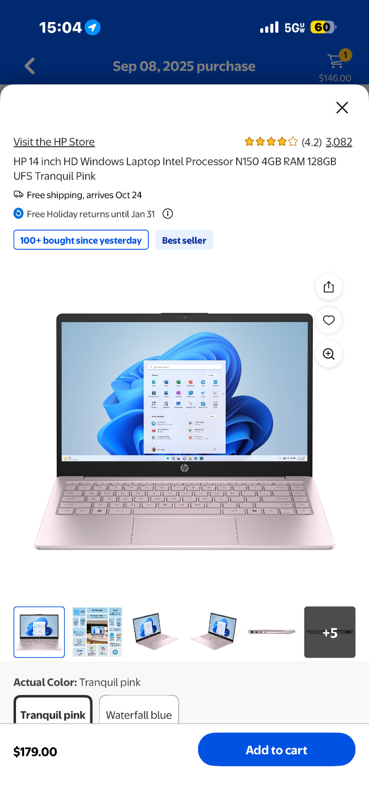 HP 14DQ0052DX 14″ (64 GB, SSD, Intel Celeron N, 1.10 GHz, 4 GB) Laptop -…