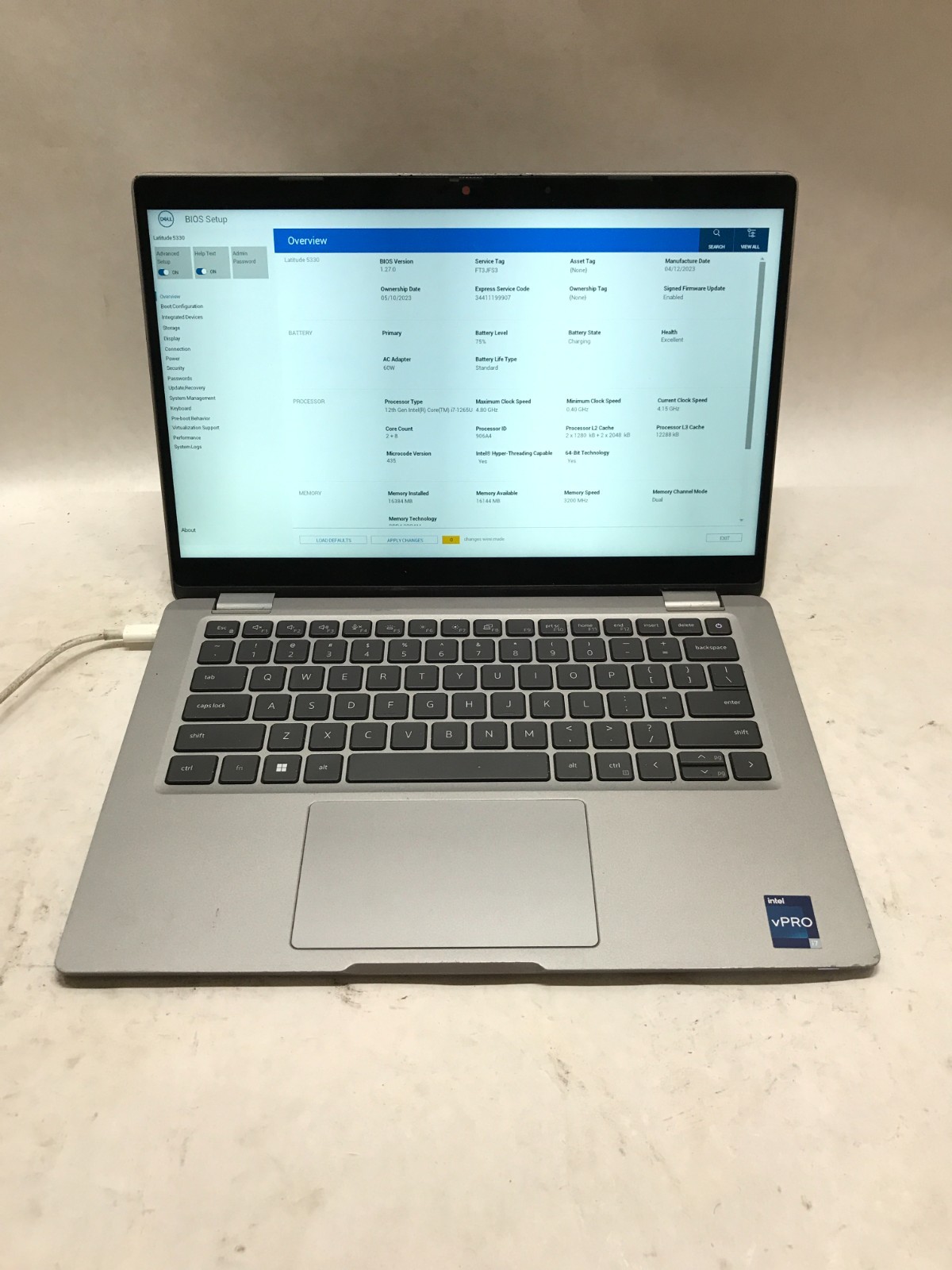 Dell Latitude 5330 13″ Intel i7-1265U 16GB RAM NO SSD/OS Missing Bottom Cover DW