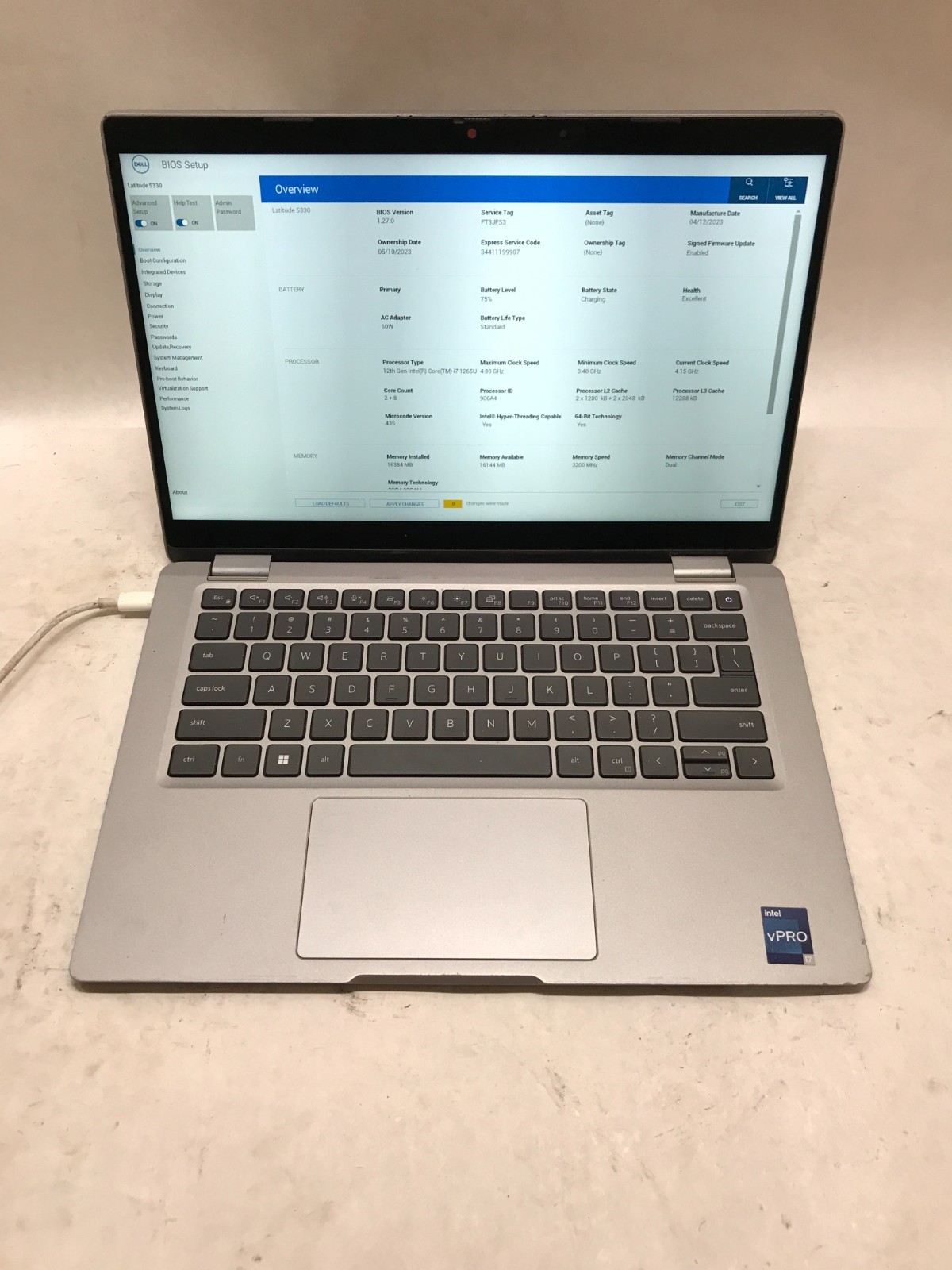 Dell Latitude 5330 13″ Intel i7-1265U 16GB RAM NO SSD/OS Missing Bottom Cover DW