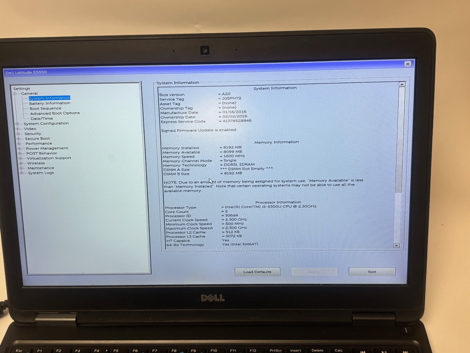 DELL LATITUDE E5550 I5-5300U 2.30GHz NO HDD NO CHARGER LAPTOP