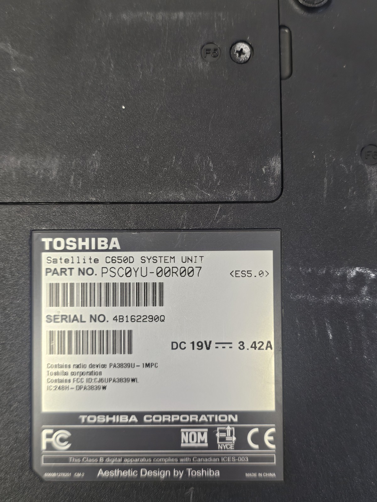 Toshiba Satellite C650D Laptop – AMD E-350 – 4GB RAM – NO HDD/OS – Parts – READ