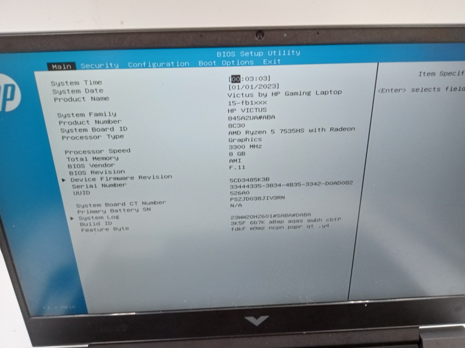 HP Victus 15-fb1013dx Laptop AMD Ryzen 5 7535HS RTX 2050 -BOOTS TO BIOS -READ!