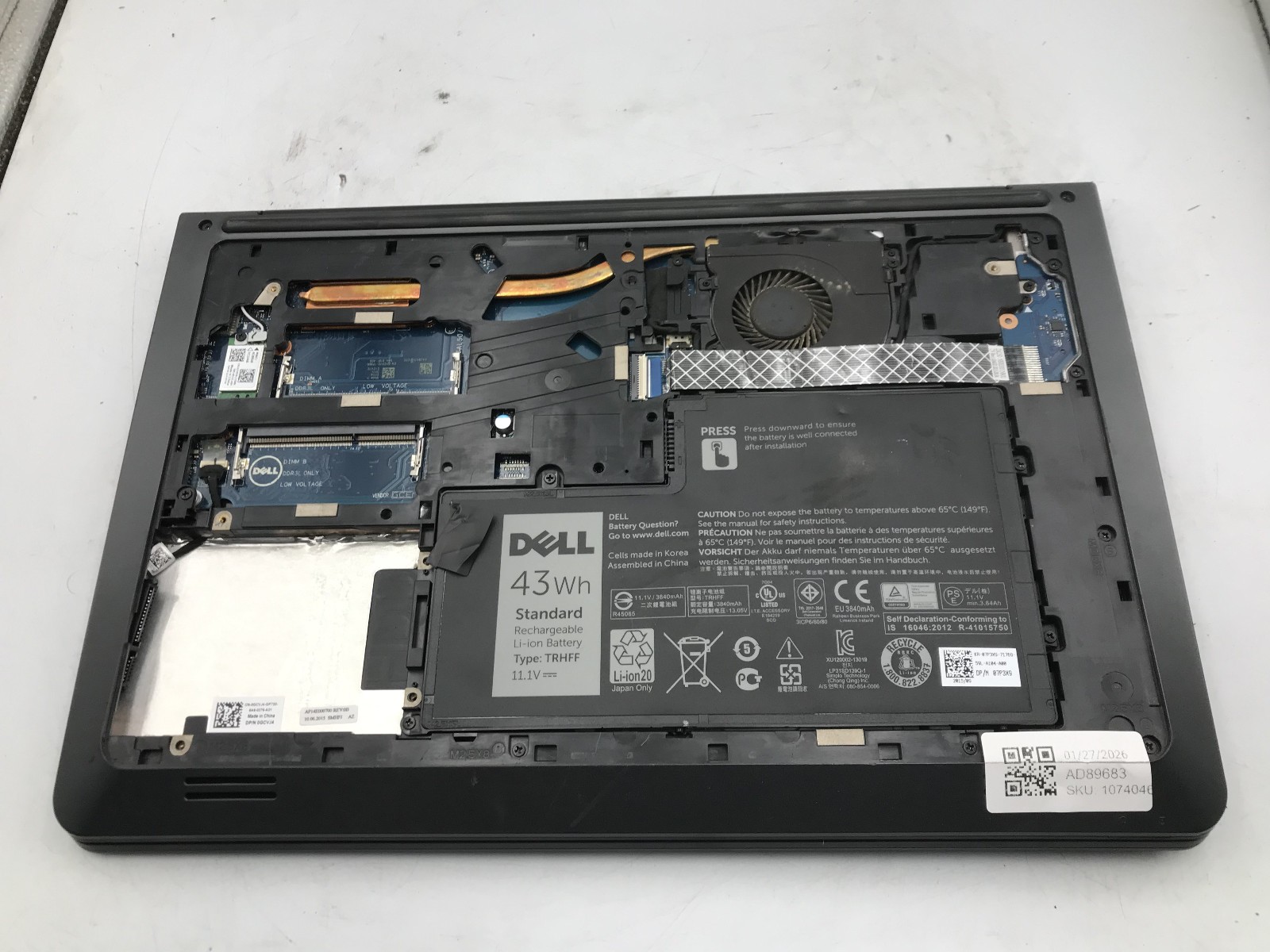 DELL LATITUDE 3550 – BOOTS TO BIOS – INTEL I3 6005U – NO RAM – READ DESCRIP – BB