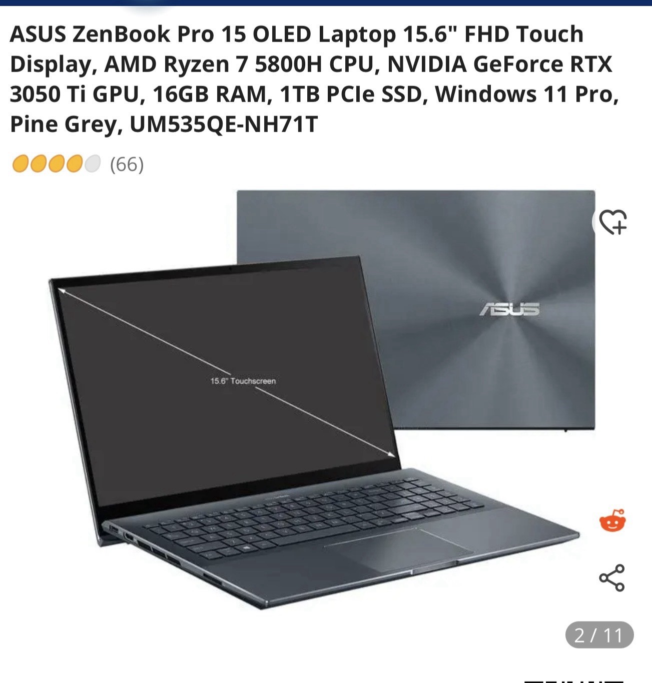 ASUS ZenBook Pro 15 OLED Laptop 15.6″ FHD Touch Display, AMD Ryzen 7 5800H CPU