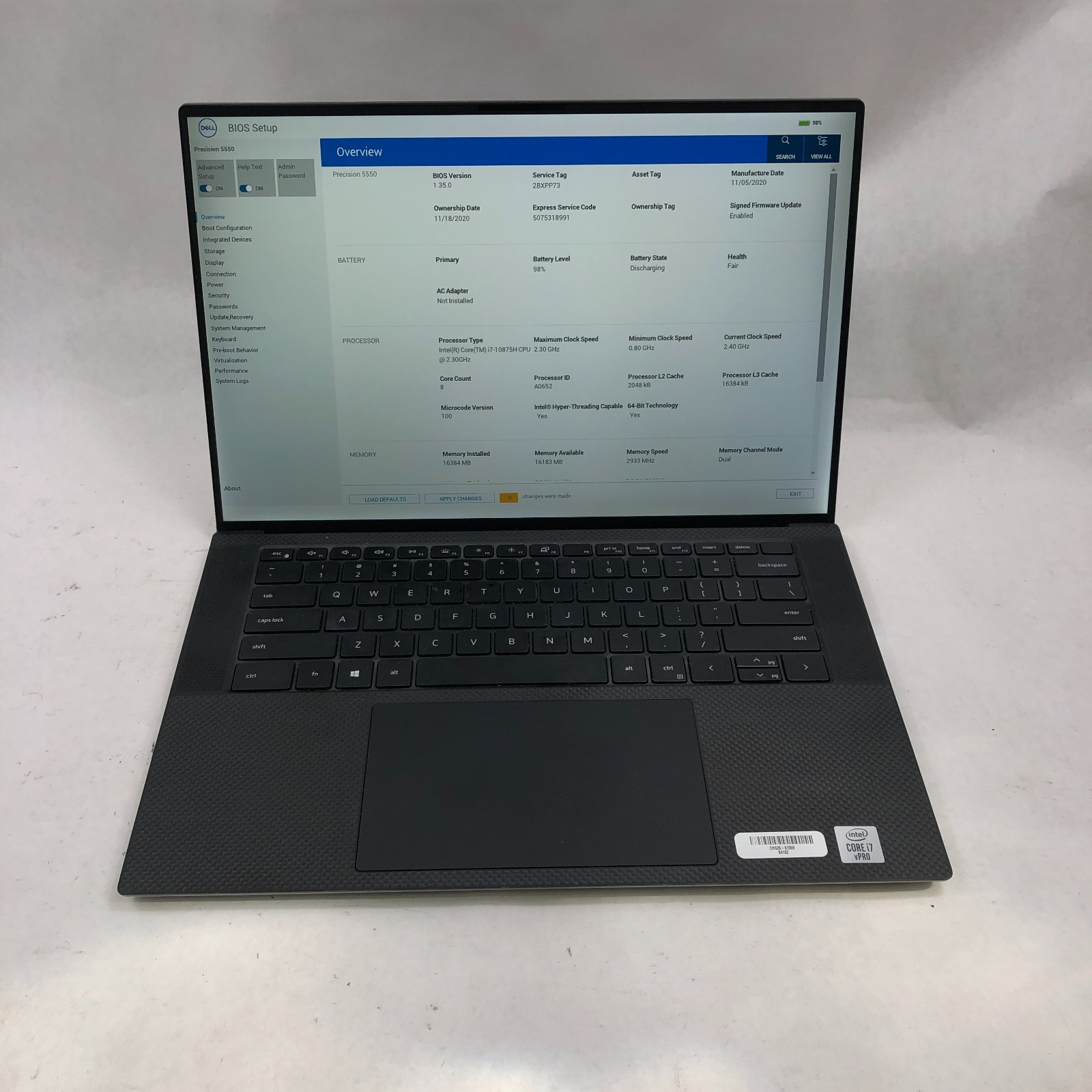 Dell Precision 5550 Intel Core i7-10875H 16GB RAM 512GB NVMe T2000 NO OS *Read*