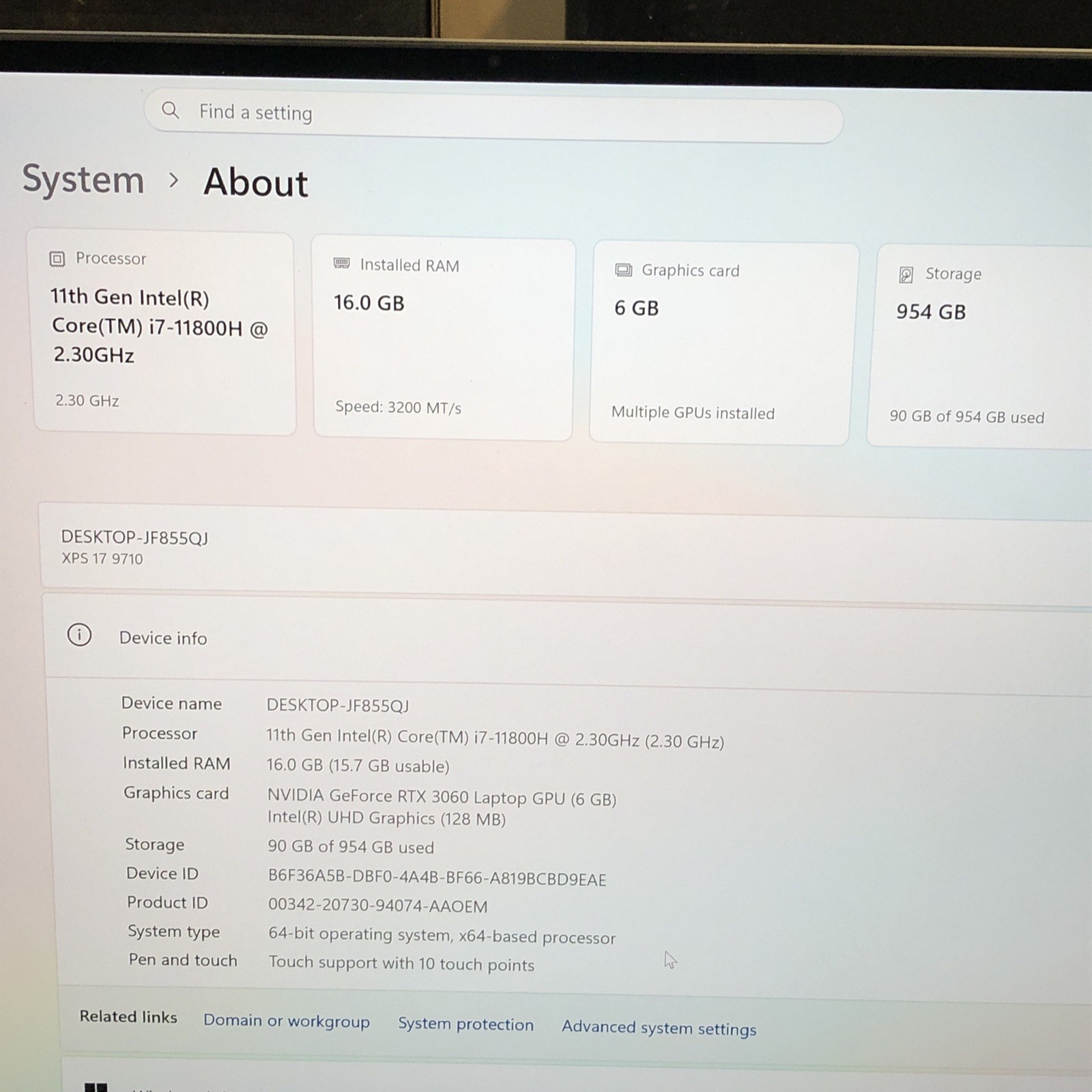 Dell XPS 17 9710 17.3” Touchscreen Intel Core i7 11th 16GB RAM 1TB SSD RTX3060